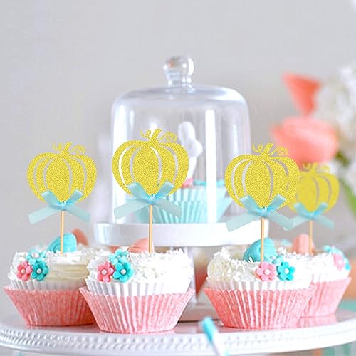 Miniatura 108 de Ercadio Paquete de 30 adornos de calabaza para cupcakes con purpurina de cosecha de otoño, calabaza, cupcakes, baby shower, cumpleaños, otoño, tema