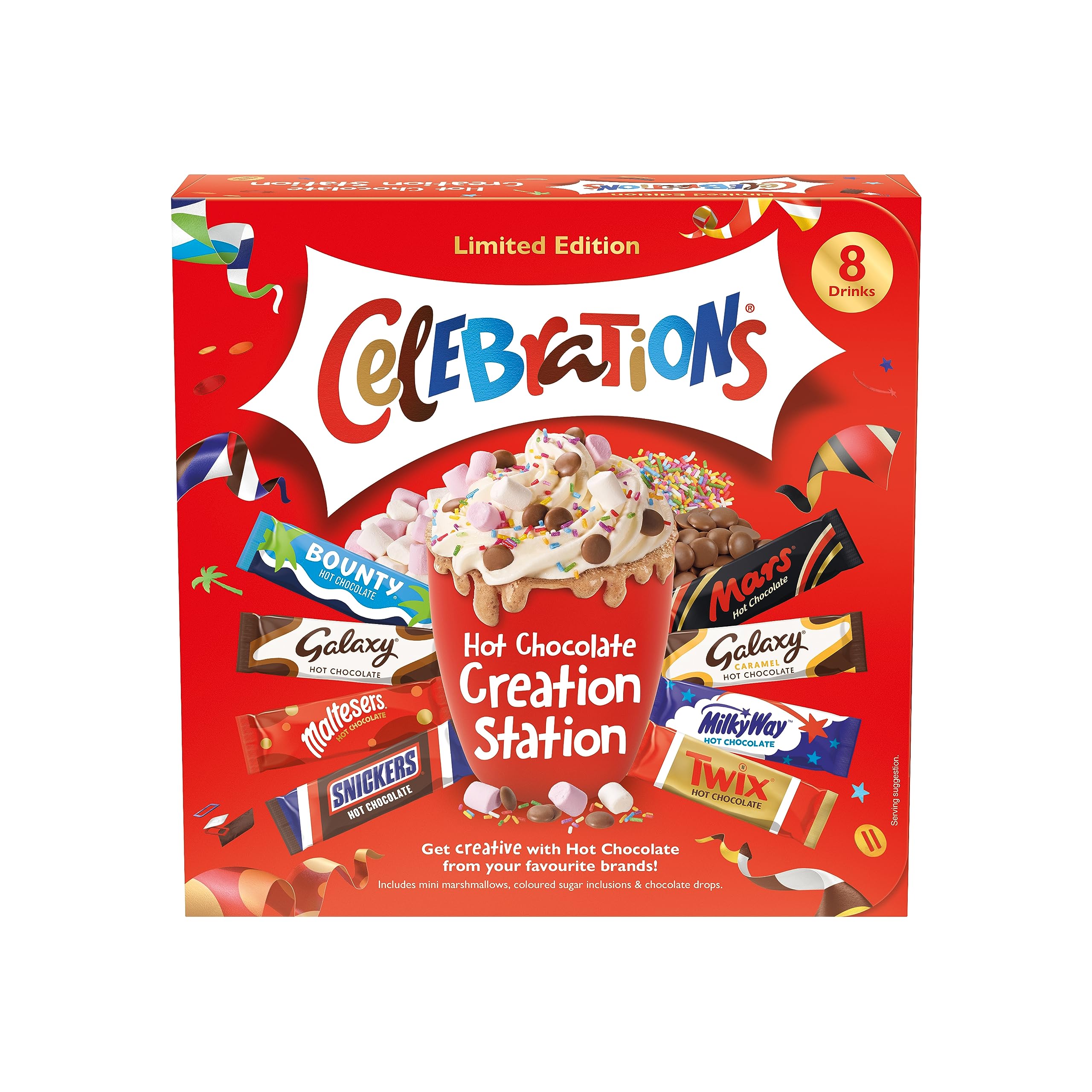 Celebrations Hot Chocolate Creation Station | Limited Edition Hot Chocolate Gift Set Featuring 8 Hot Chocolate Sachets & 3 Toppings | Create Your Own Hot Chocolate Experience | Pack of 1