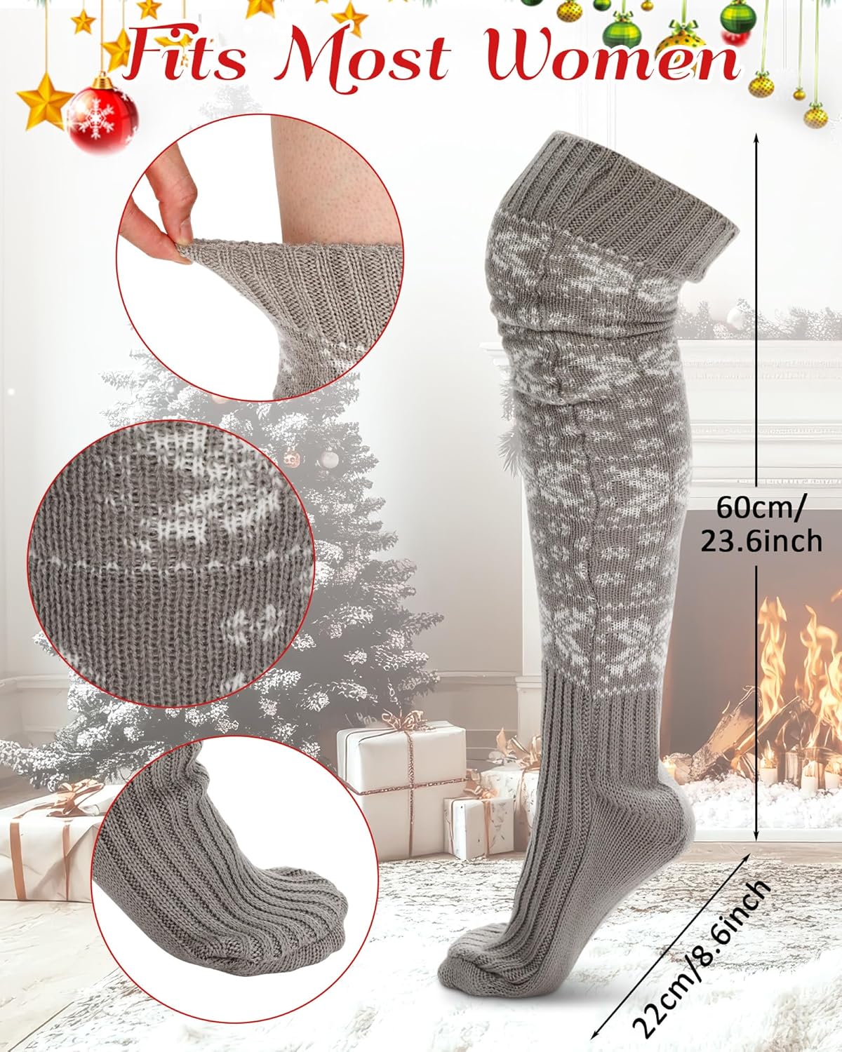 3 Pairs Christmas Thigh High Socks for Women Cable Knit Over the Knee Boot Socks Xmas Gift Long Warm Leg Warmers for Women Winter Leg Warmers - Image 2