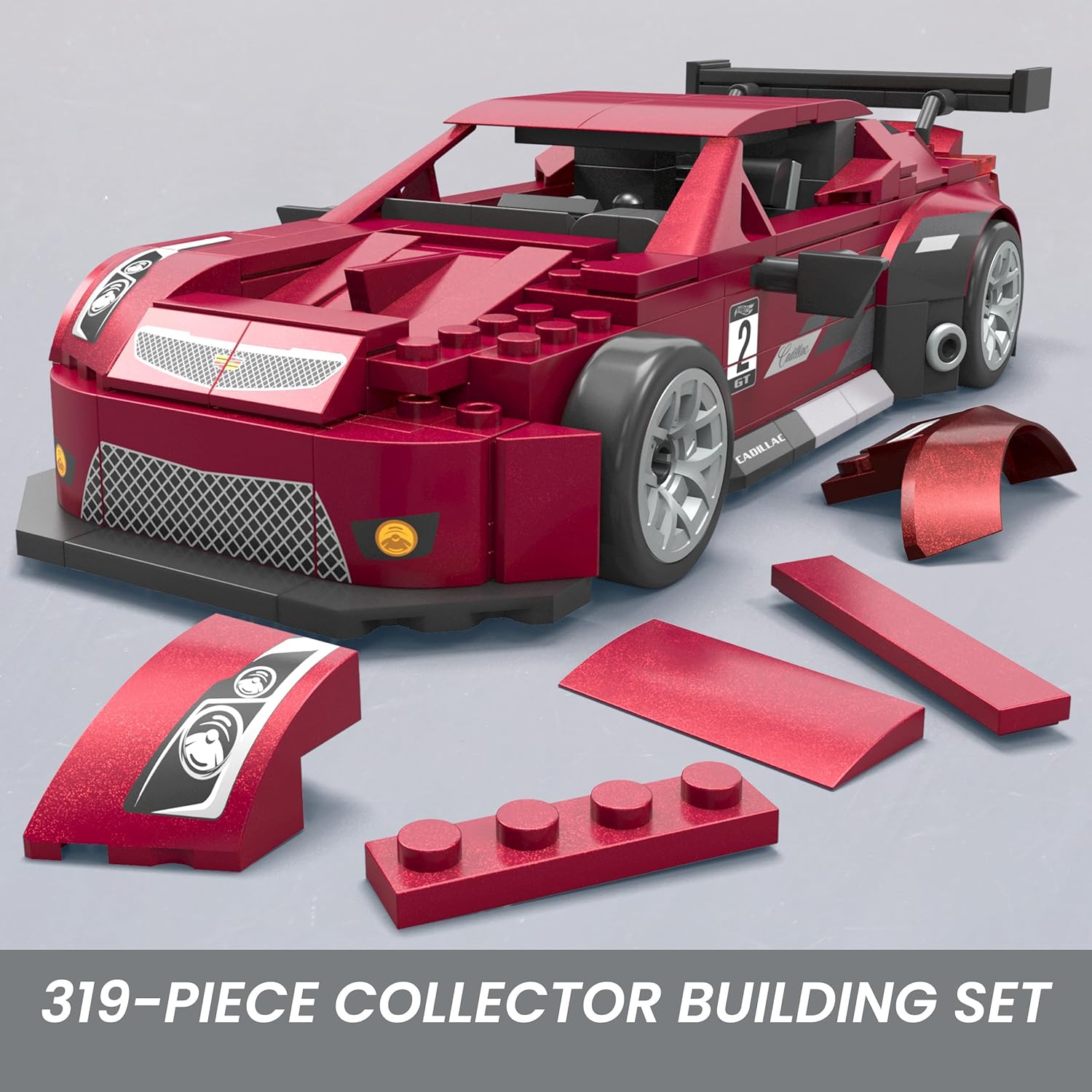 ​MEGA Hot Wheels Collectible Car Building Toy, Cadillac ATS-V R with 319 Pieces and Die-Cast Model, Build & Display Set for Collectors, Red