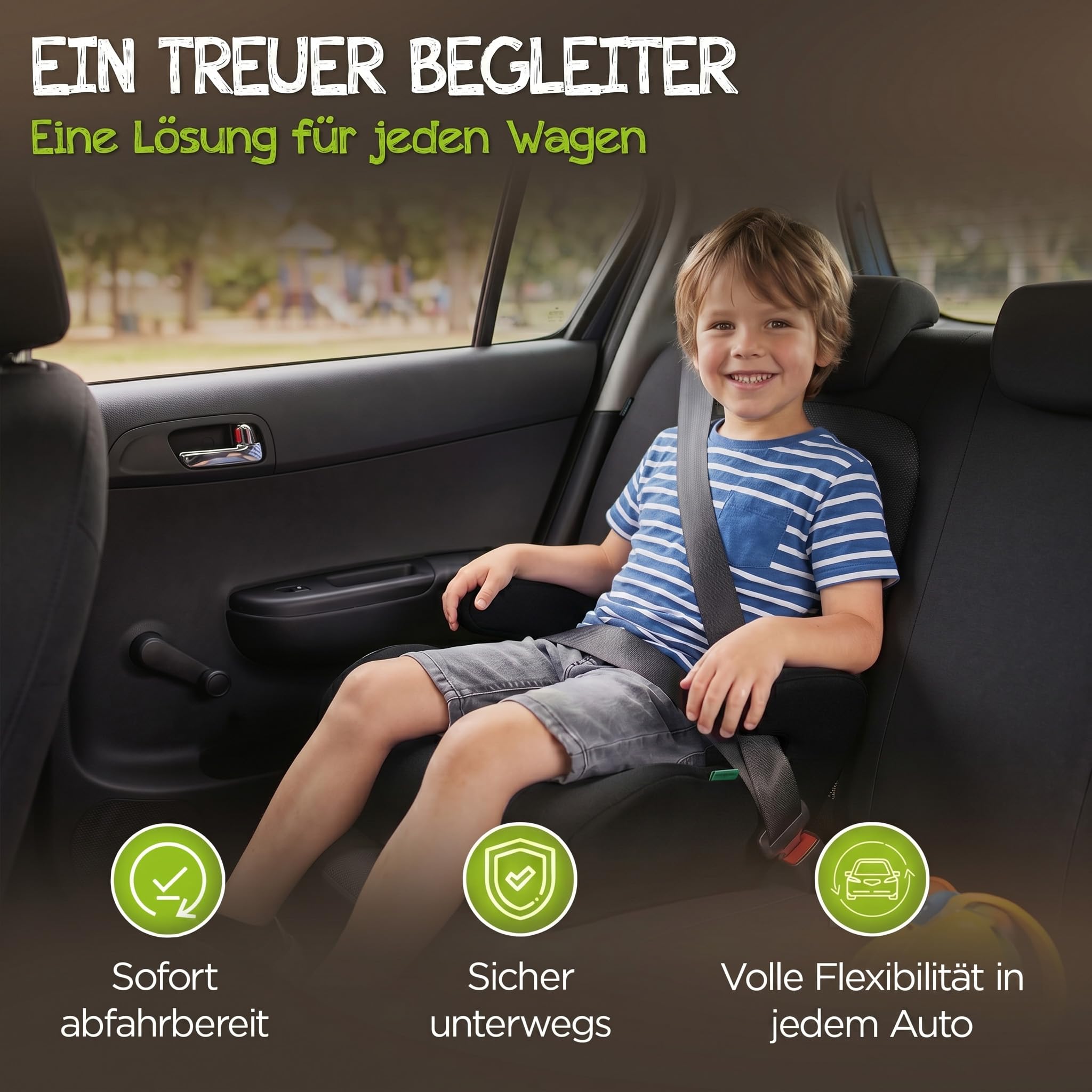 Kindersitz fürs Auto (Schwarz) – Kindersitzerhöhung für Kinder von 126-150cm – komfortabel und sicher durch geprüfte Sicherheit nach Norm R129 – kompakt und unkompliziert