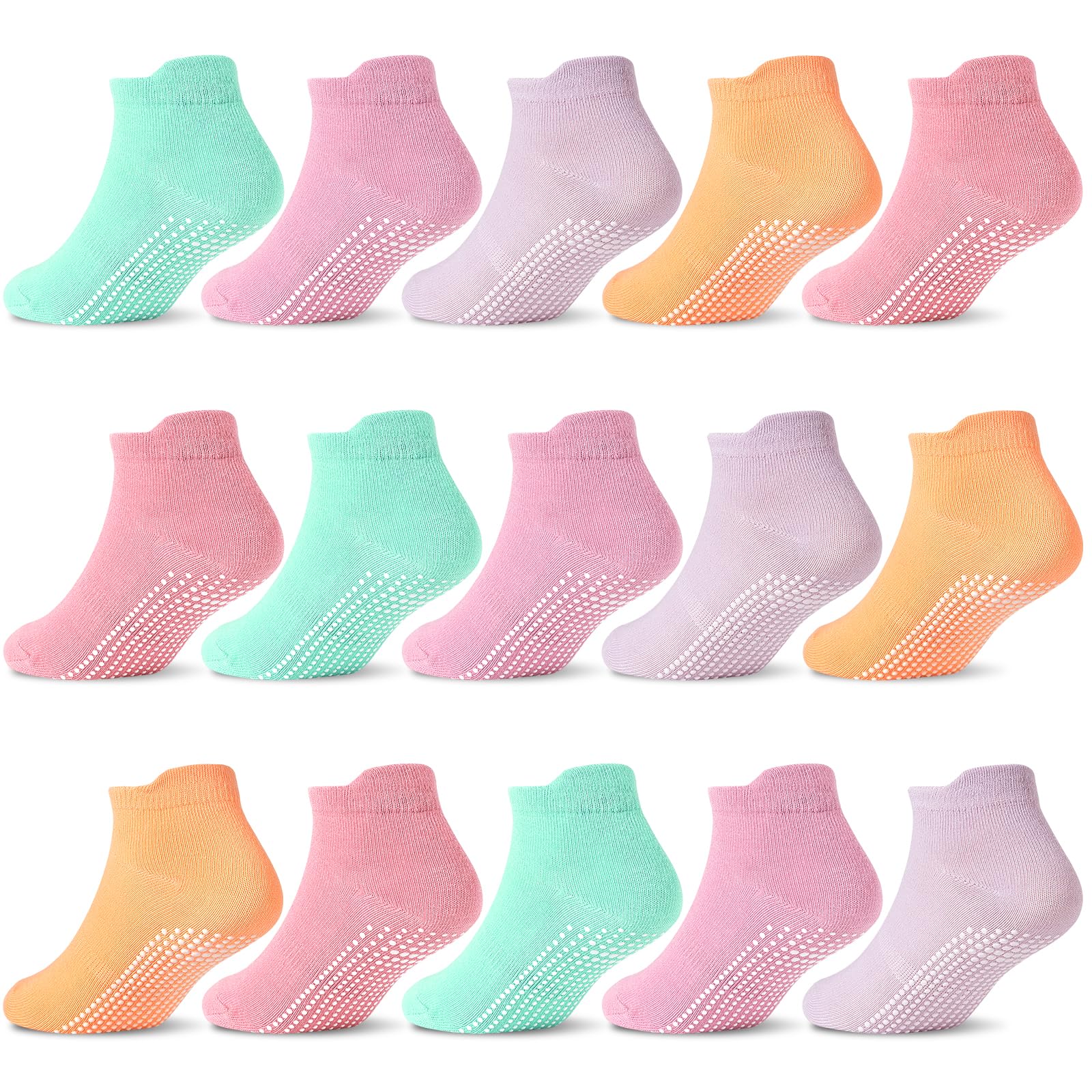 GRPSKCOS Non Slip Toddler Socks 15 Pairs Toddler Grip Anti Skid Low Cut Socks for 1-7 Years Boys Girls