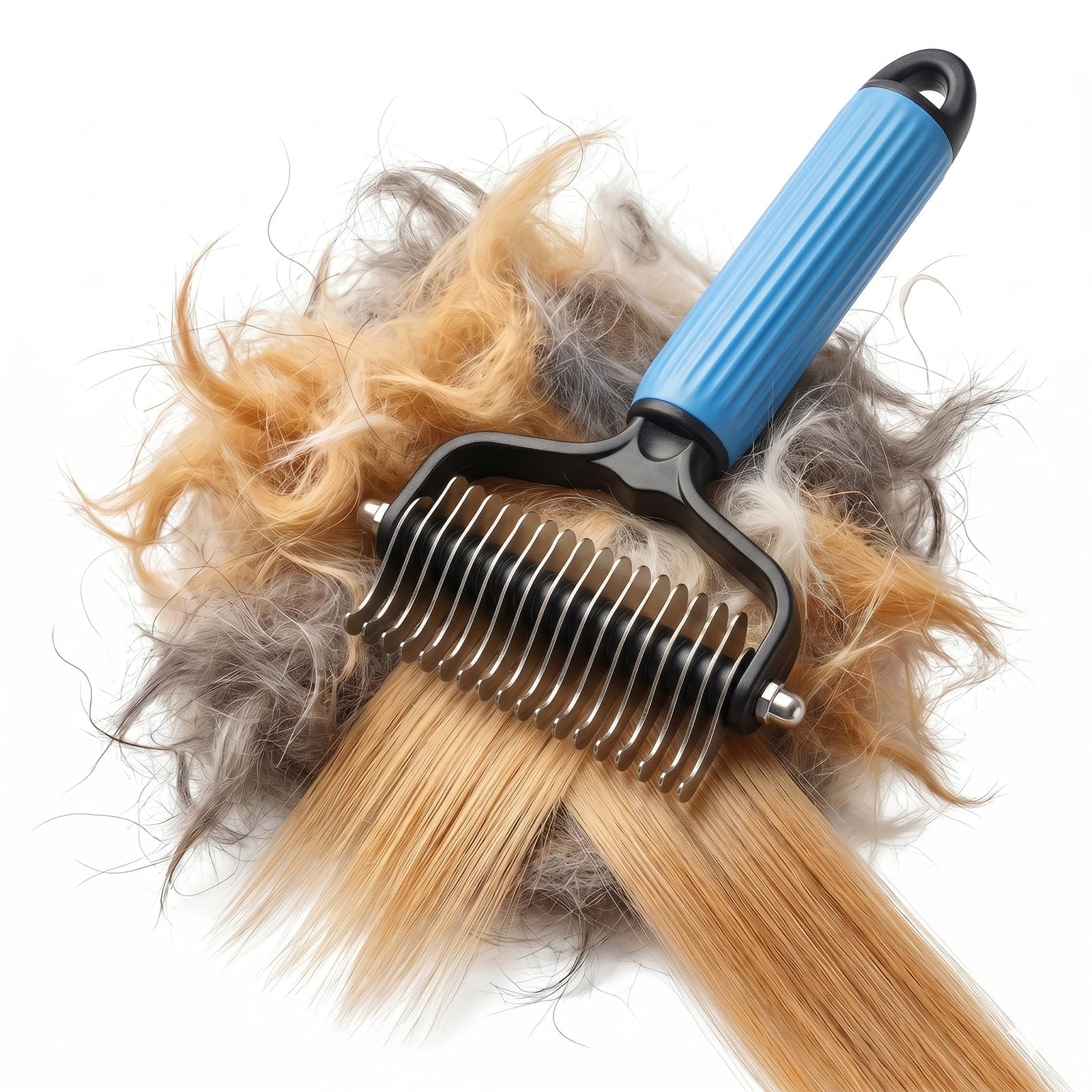Pet Pro Grooming Tool Dogs & Cats, Double Sided Pet Grooming Brush, Professional Deshedding Tool, Pets Hair Remover Shedding, Long Haired Dog Brushes (Bule S)