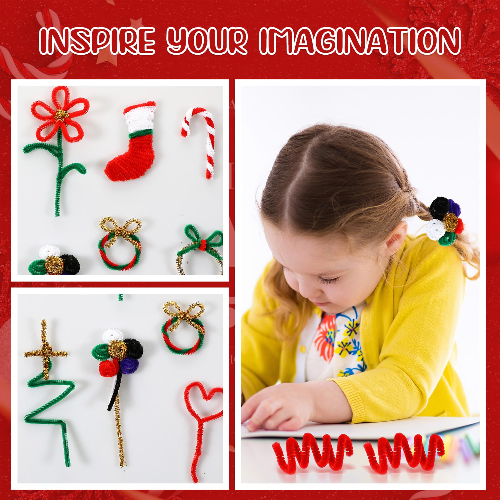 Newwiee Pfeifenreiniger, Chenille-Stiele, flauschige Stäbe für Kinder, Bastelbedarf, Bastelbedarf, Projekte, kreative Dekoration, Geburtstag, Halloween, Party, Geschenk, Rot, 1000 Stück