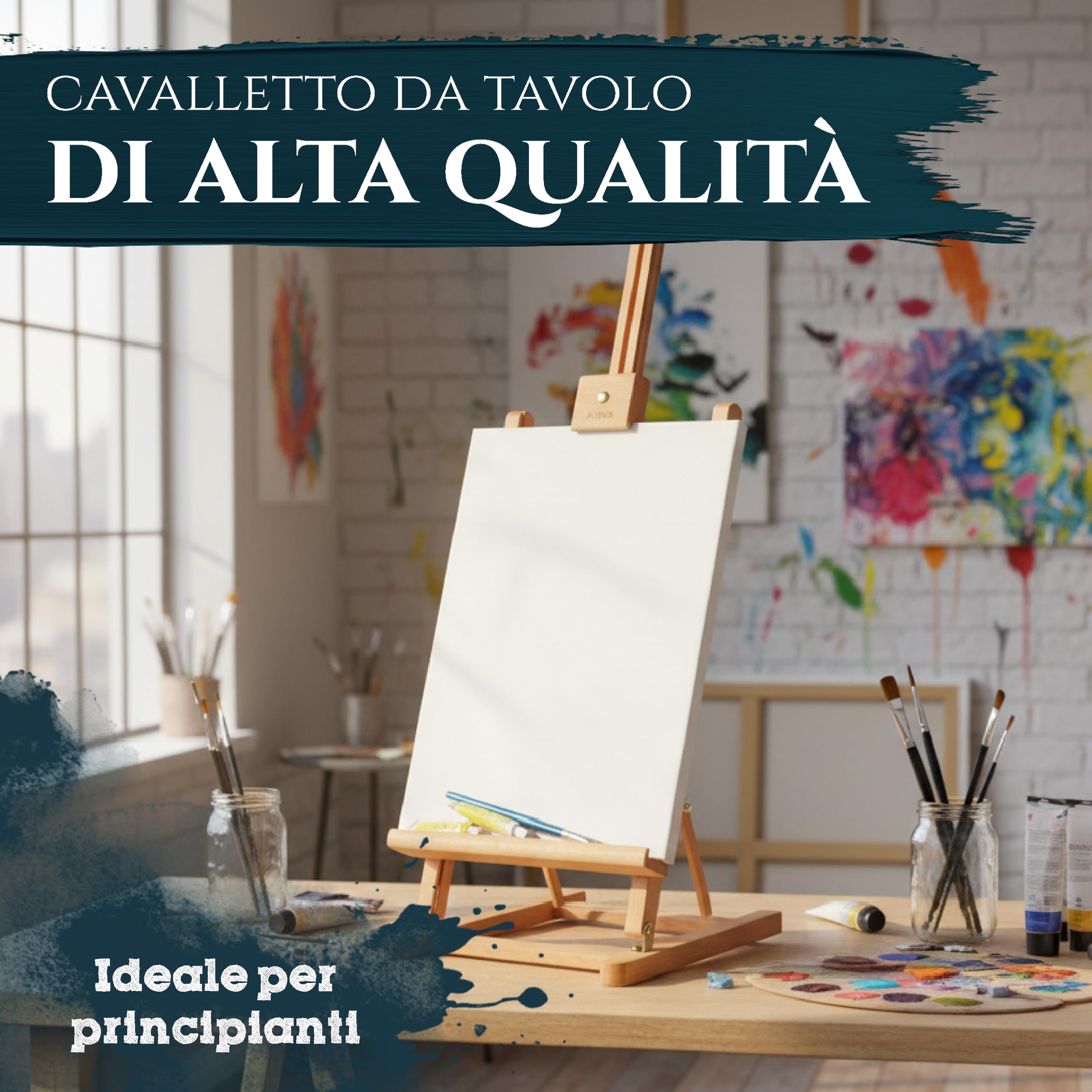 Artina Cavalletto da Tavolo Metz - Cavalletto Pittura in Legno massello di faggio - Tele Max. 62cm, inclinabile - cavalleto Stabile e Resistente - per artisti