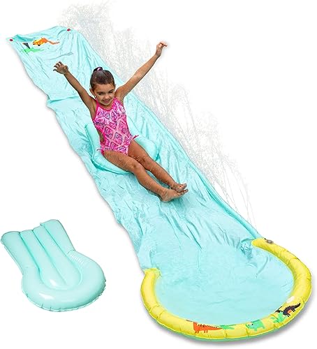 Hoovy Tobogán de agua súper gigante de 192 x 29 pulgadas con tablero de cuerpo integrado y accesorio de manguera