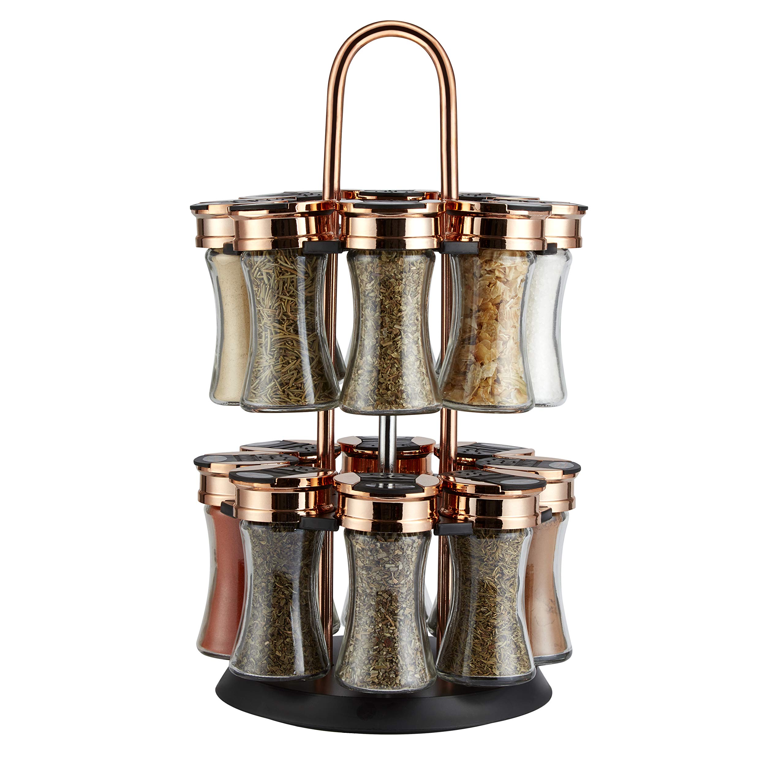 TowerT826021RB Rose Gold, Rotating Spice Rack with 16 Jars, Pre Filled with Spices , Large