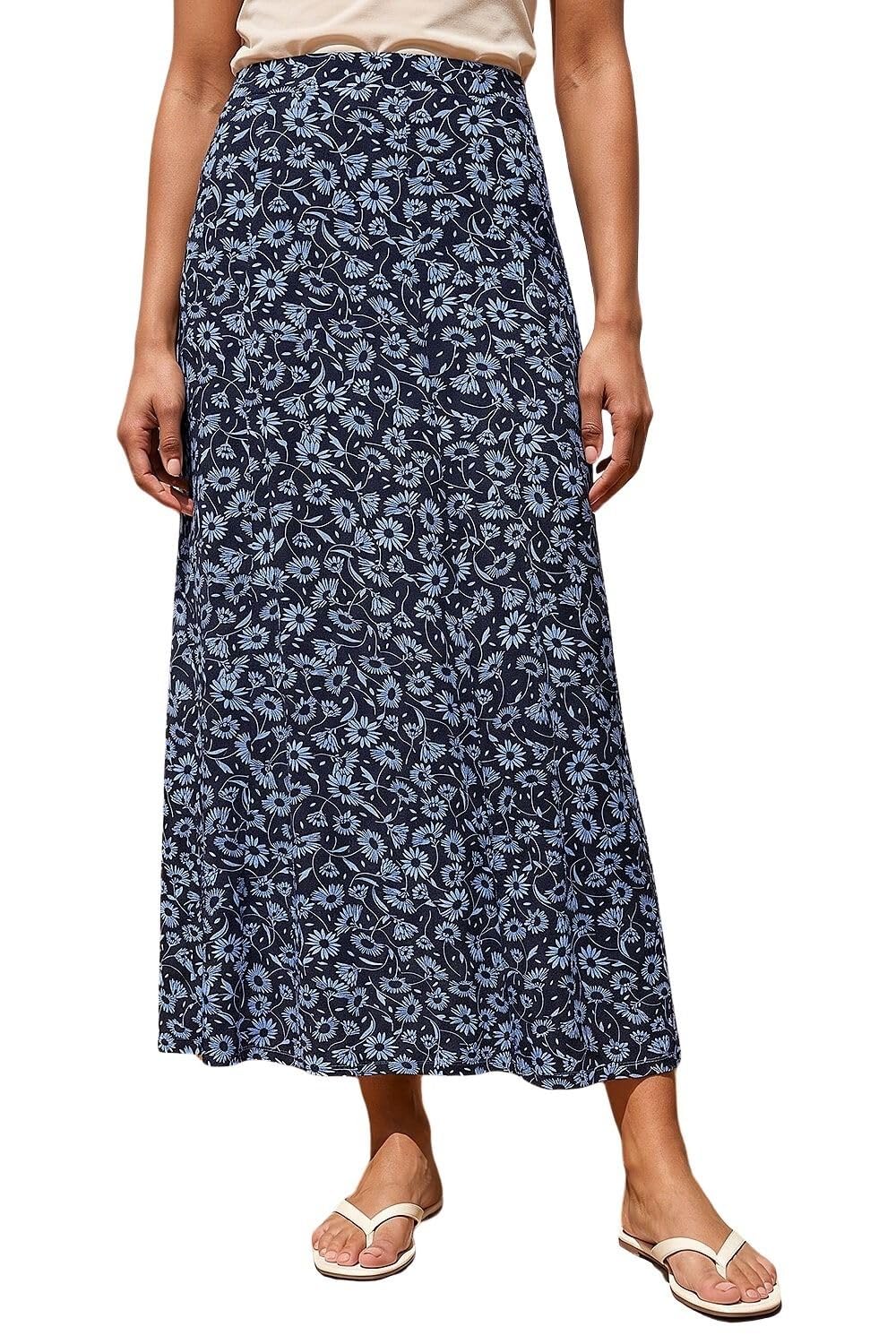 Roman Women's Black Flower Print Jersey Stretch Skirt Size 12