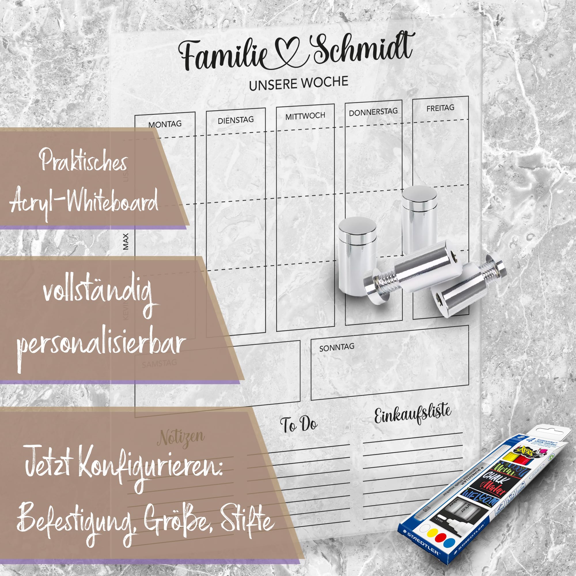 SmagMedia24 Family Time - Familien-Wochenplaner - Individuell gestaltbarer Kalender auf Acrylglas (40x30cm Hochkant)