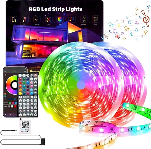Luces LED para dormitorio de 200 pies (2 x 100 pies), tira de luces LED RGB que cambian de color con sincronización de música, control remoto y