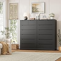 Vista 4 de HITHOS Cómoda de 7 cajones de 51" de alto, cómoda negra moderna, cómodas y cajoneras de madera con tiradores recortados, cajonera vertical, cómodas