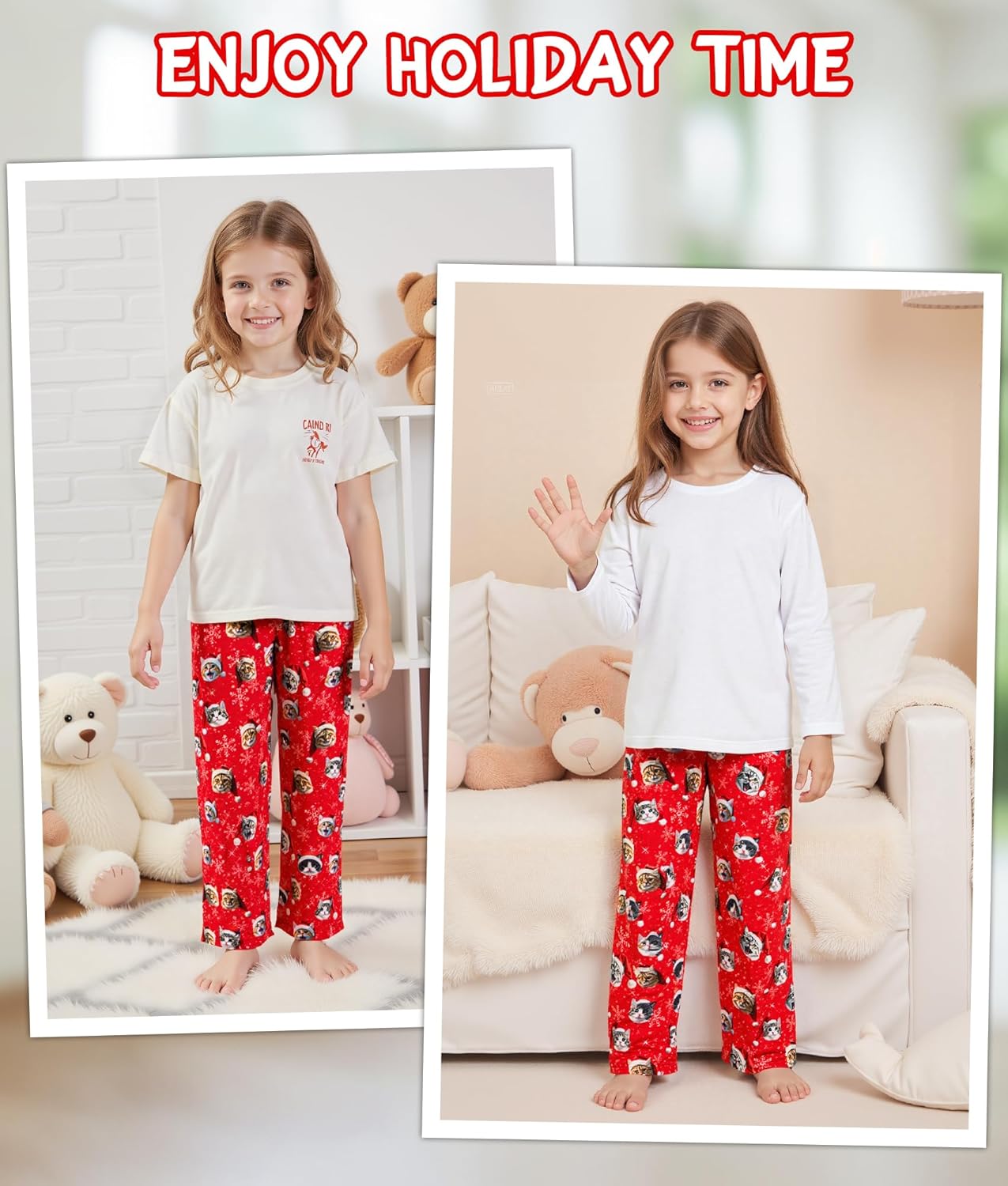 HONGTEYA Girls Christmas Pants with Pockets Soft Long Loose Kids Plaid Bottom Indoor Outdoor Xmas Holiday 8-14 Years - Image 5