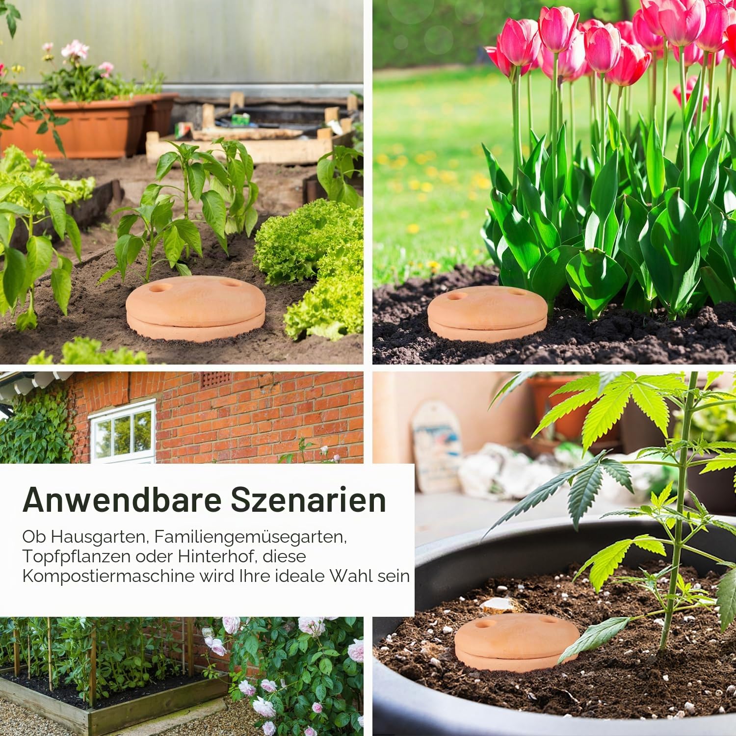 Unterirdischer Komposteimer, 25,4 x 10,4 x 10,4 cm, Garten, Wurmfarm, Outdoor, für Bio-Müll, rote Keramik, Kompostbehälter mit Löchern und Deckel, Ton für den Garten, 25,4 x 10,4 x 10,4 cm