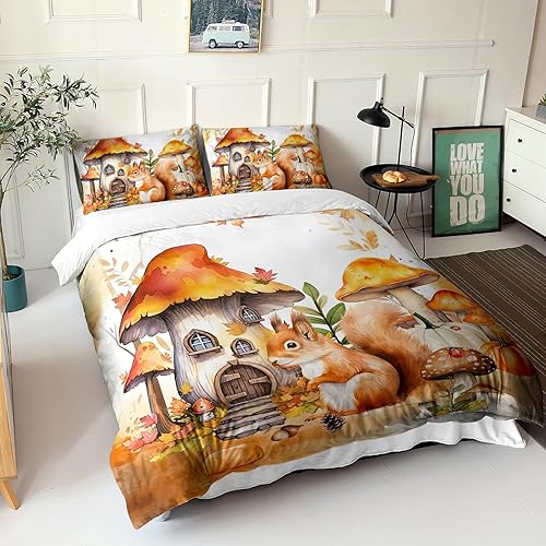 Miniatura 2 de AILONEN Juego de funda de edredón de ardilla tamaño King, lindo juego de ropa de cama de ardilla de dibujos animados para niños y niñas, bonita