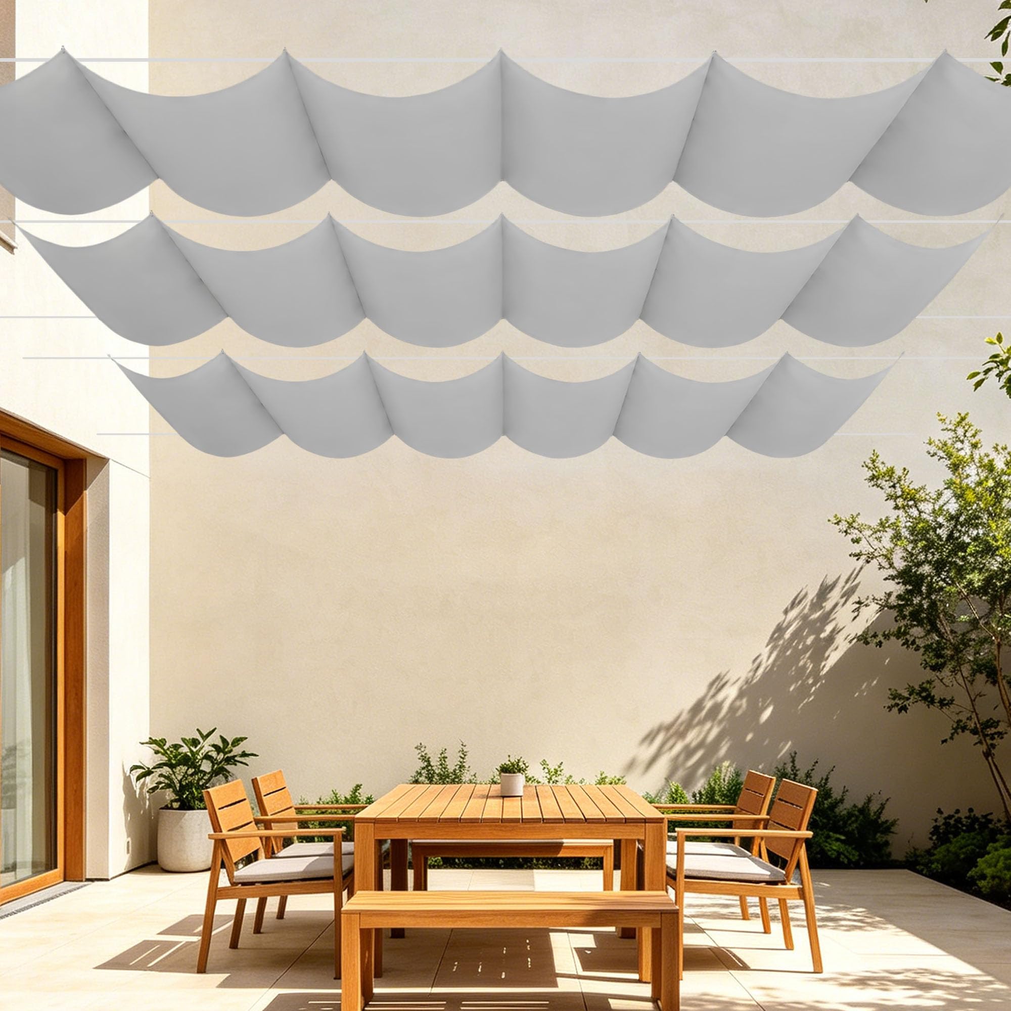 Voile d'ombrage anti-UV rétractable 4.5x9m avec oeillets gris