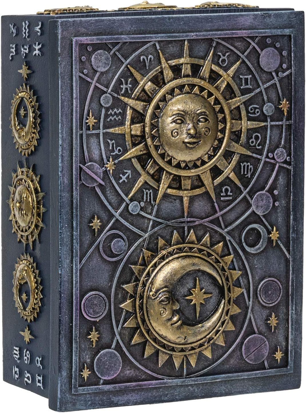 Ebros Fortune Telling Astrology Belenos Sun And Selene Moon Wicca Tarot Cards Decorative Box Storage Stash Trinket Jewelry Boxes Triple Moon Lucky Talisman Feng Shui Accent