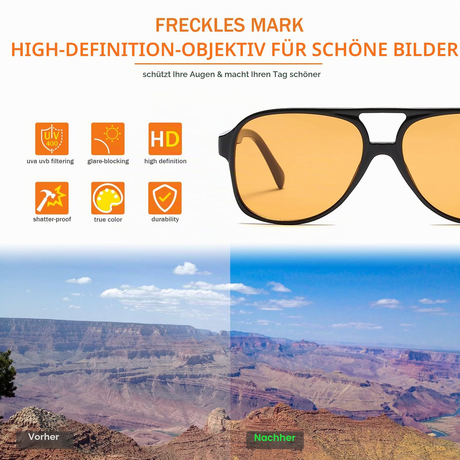 Freckles Mark Vintage Retro 70er Jahre Sonnenbrille für Damen Herren Klassisch Groß Quadrat Pilotenbrille Trendige Brille