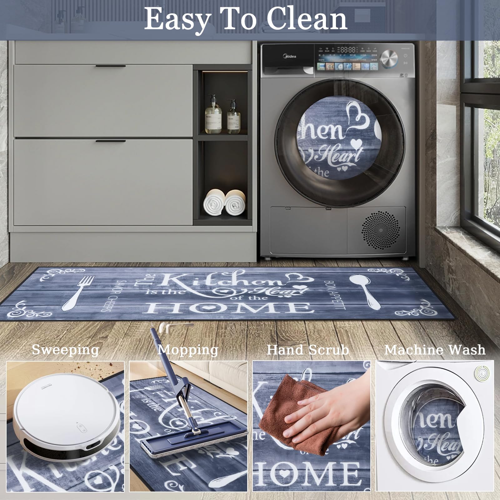 Tapis de Cuisine Boho 2 pièces, Lavable, Antidérapant pour Sol
