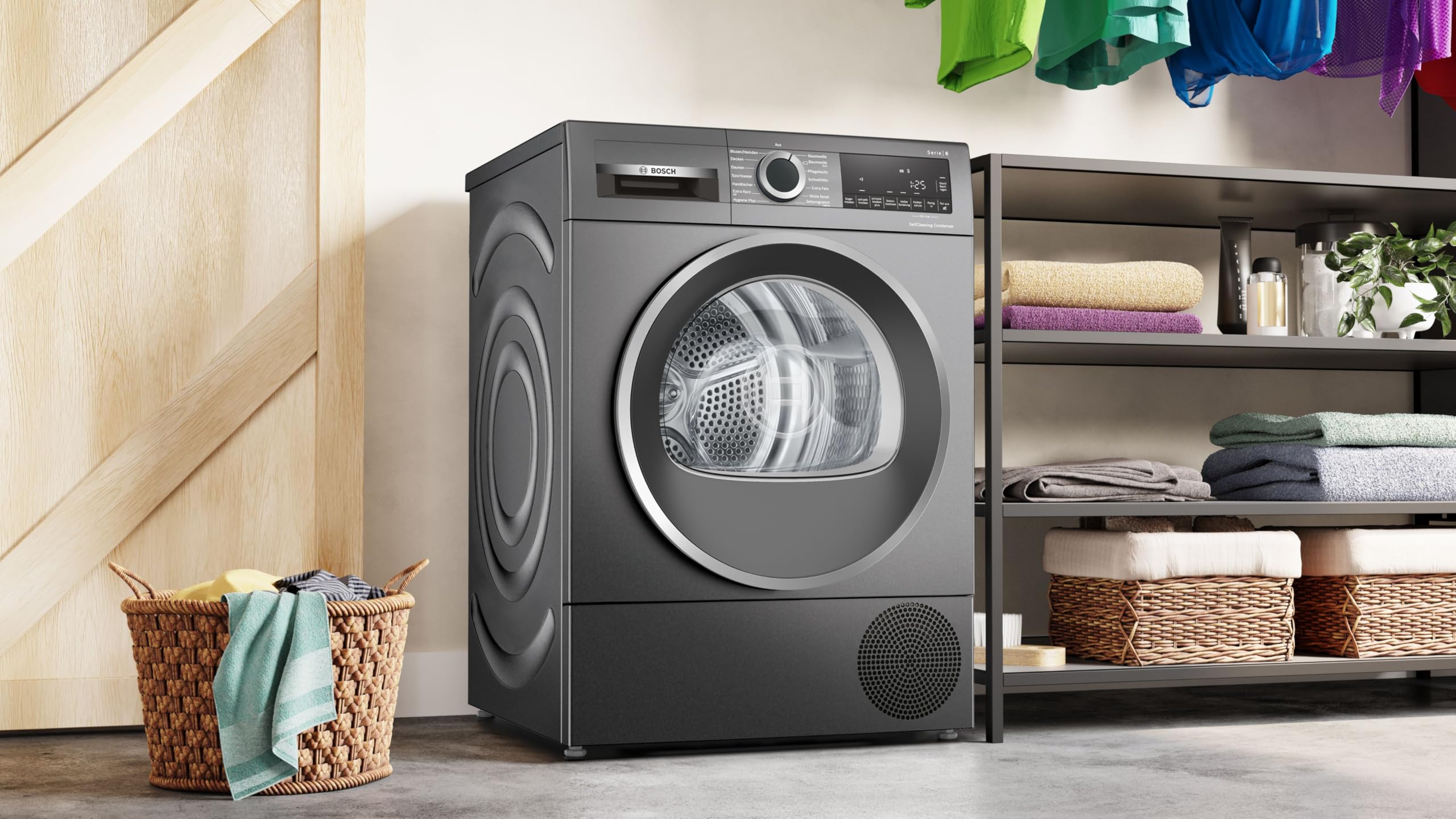 Bosch WQG2450R10 Serie 6 - Secadora de bomba de calor, 9 kg, sistema de secado sensible, estructura de tambor respetuosa con el tejido, secado óptimo AutoDry, diseño antivibración, más estabilidad
