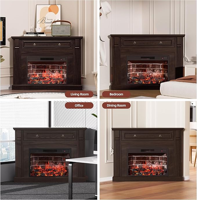 Chimenea Eléctrica AHB con Manto de Madera y Control Remoto, Color Café miniatura 7