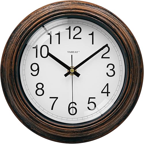 TAHEAT Reloj de pared de 8.5 pulgadas, funciona con pilas, silencioso, sin tictac, reloj de cocina vintage de cobre dorado para sala de estar,
