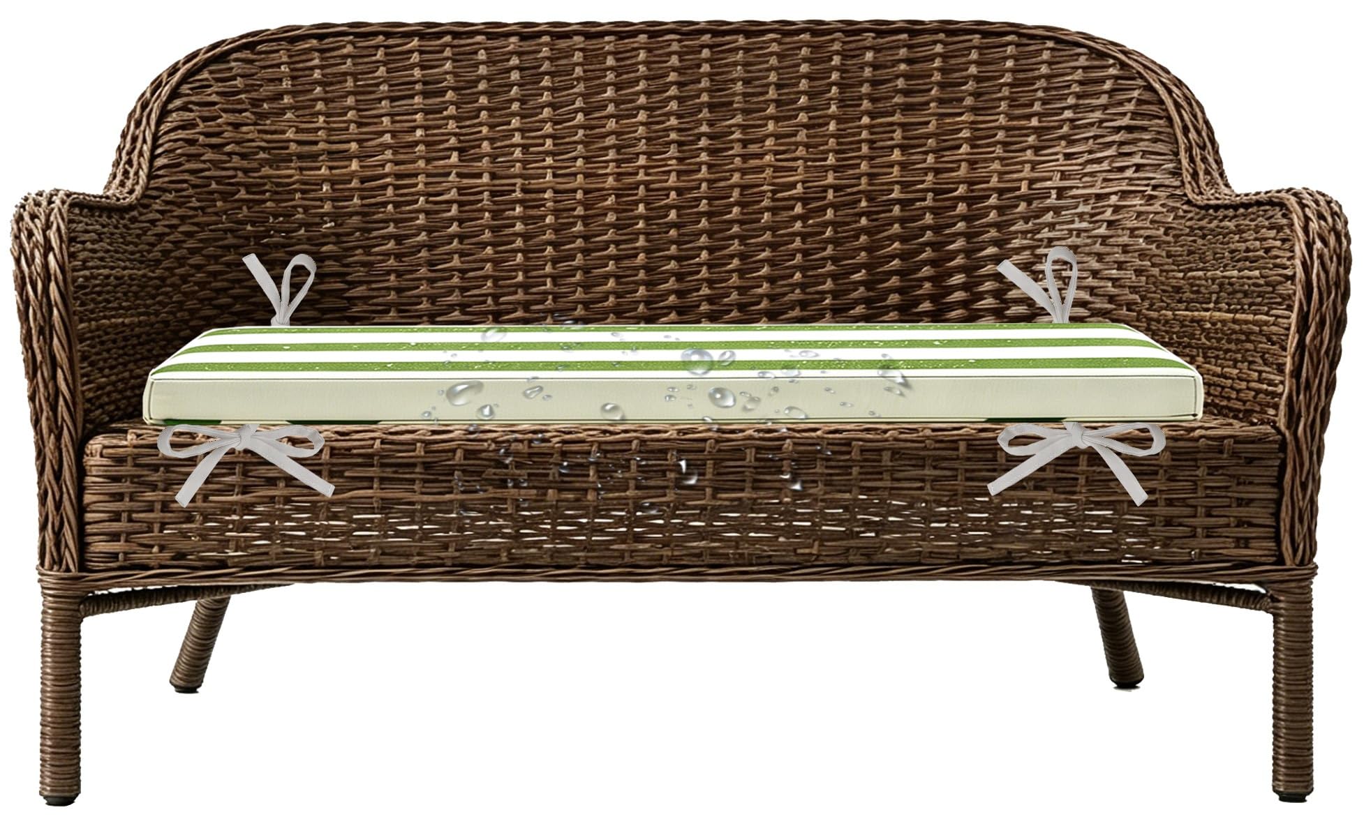 ILiemao Rattan Outdoor Furniture Replacement Cushions Sectional, Outdoor Sofa Cushions Waterproof 80% Bench Cushions with Foam Filling Striped, 2"/5cm Thick(Green White,120x50 cm 47x20 in)