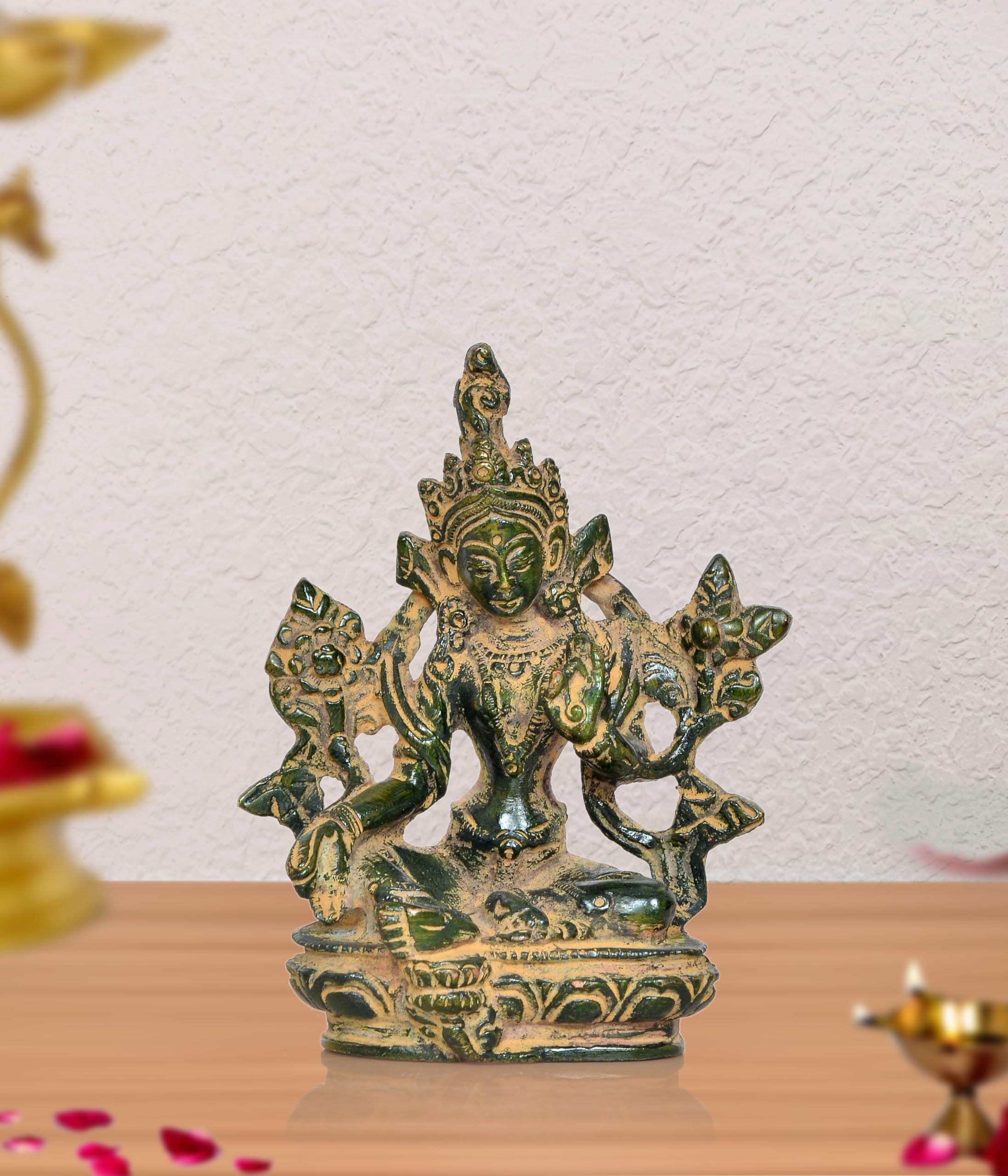Dattatreya Brass Tara Devi Statue - for Worship, Meditation Spaces, for Home Decor Office, or as a Thoughtful Spiritual Gift. (Height 4 Inch)-image-1