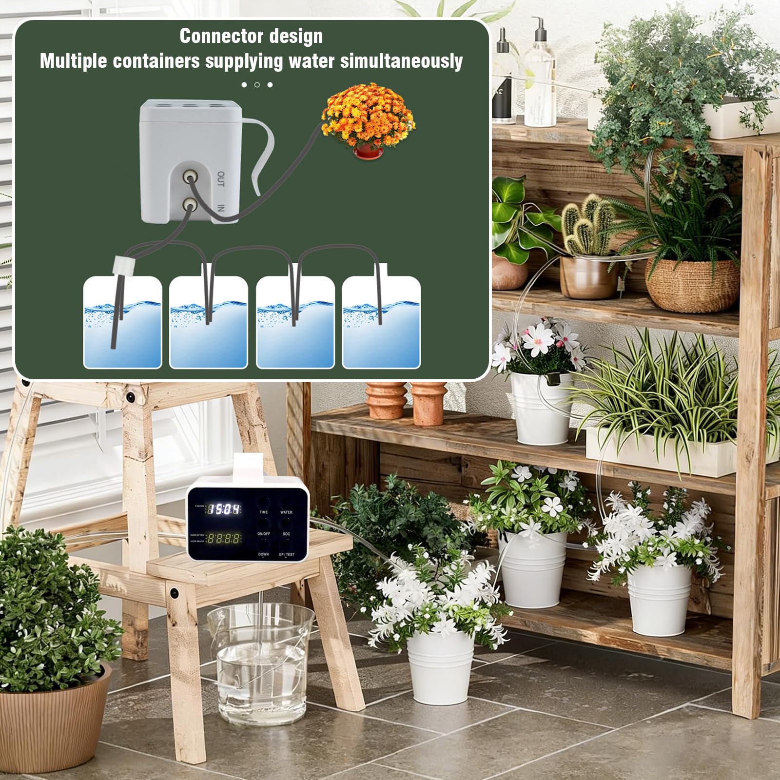 Programmatore di Irrigazione, Dotato di Timer Irrigazione e Funzione Antisifone, Questo Impianto Irrigazione Terrazzo per Vasi è Ideale per Balconi e Giardini, 15 Vasi