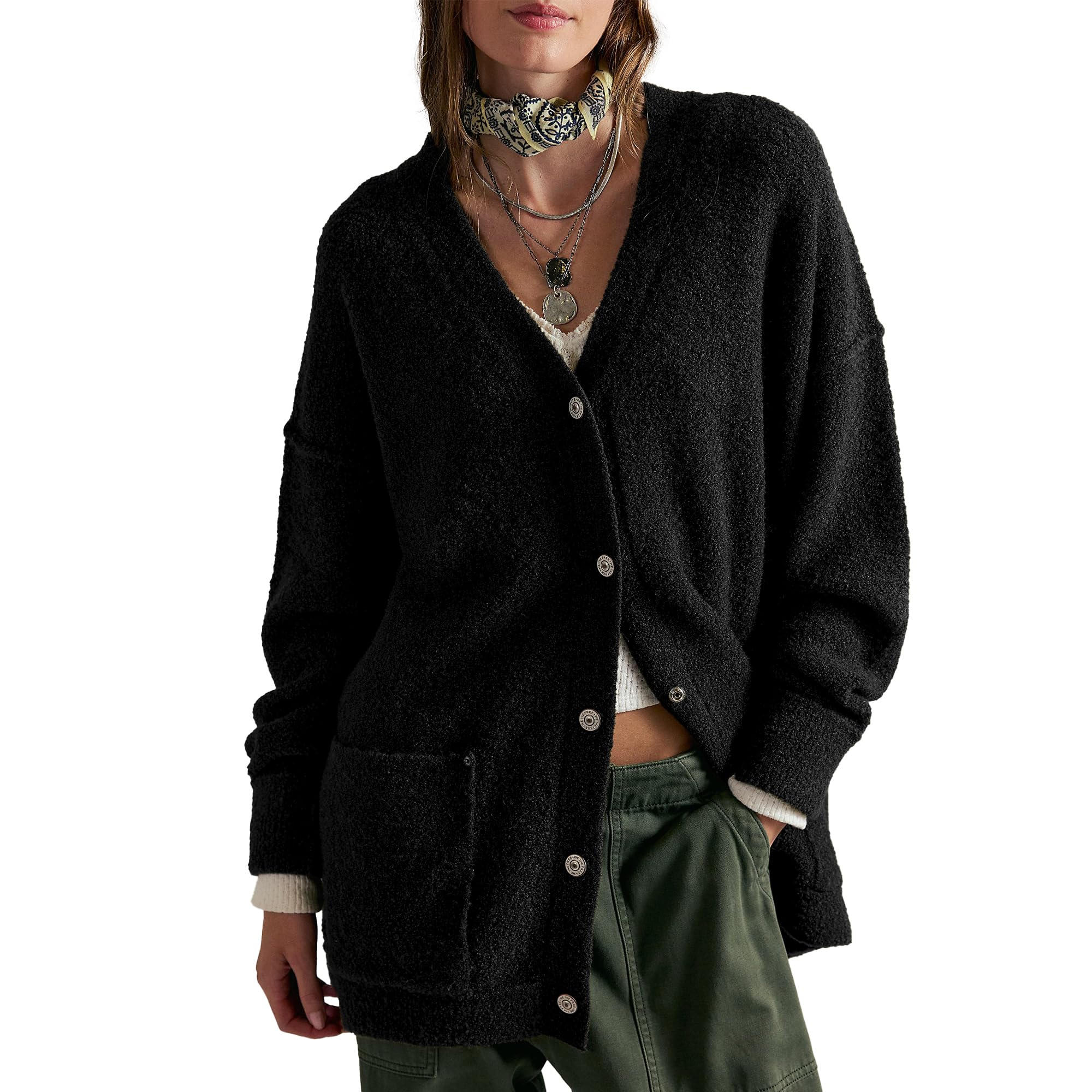Hixiaohe Cardigan Sweaters for Women Long Sleeve Button Down Oversized Chunky Knit Outerwear with Pockets Trendy Fall 2025