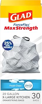 Glad ForceFlex MaxStrength XL Trash Bags, 20 Gal, Fresh Clean, 30 Ct Package May Vary