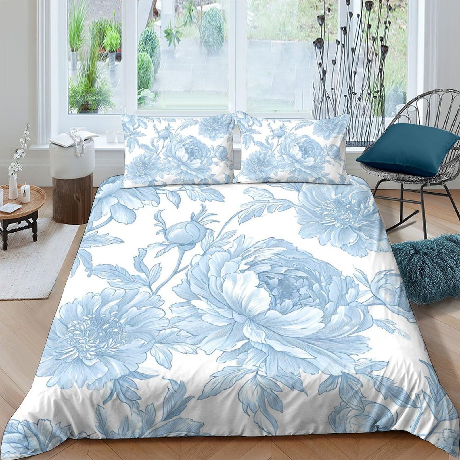 Ctjqhvkz Style-8 3D Printed Blue Peony Fitted Sheet Microfiber Soft Breathable Floral Mattress Cover For Bedroom Guest Room Decor Single（135X200cm）