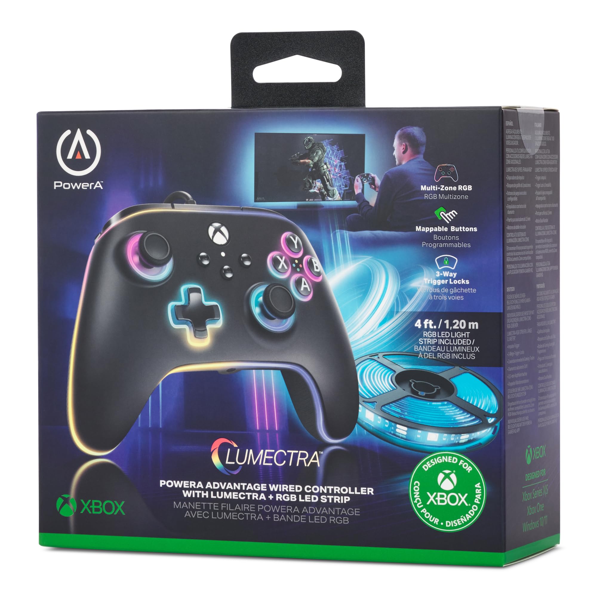 PowerA Controller Advantage per Xbox Series X|S Cablato Lumectra RGB Nero - Controllatore Videogiochi Ufficiale - Dettaglio