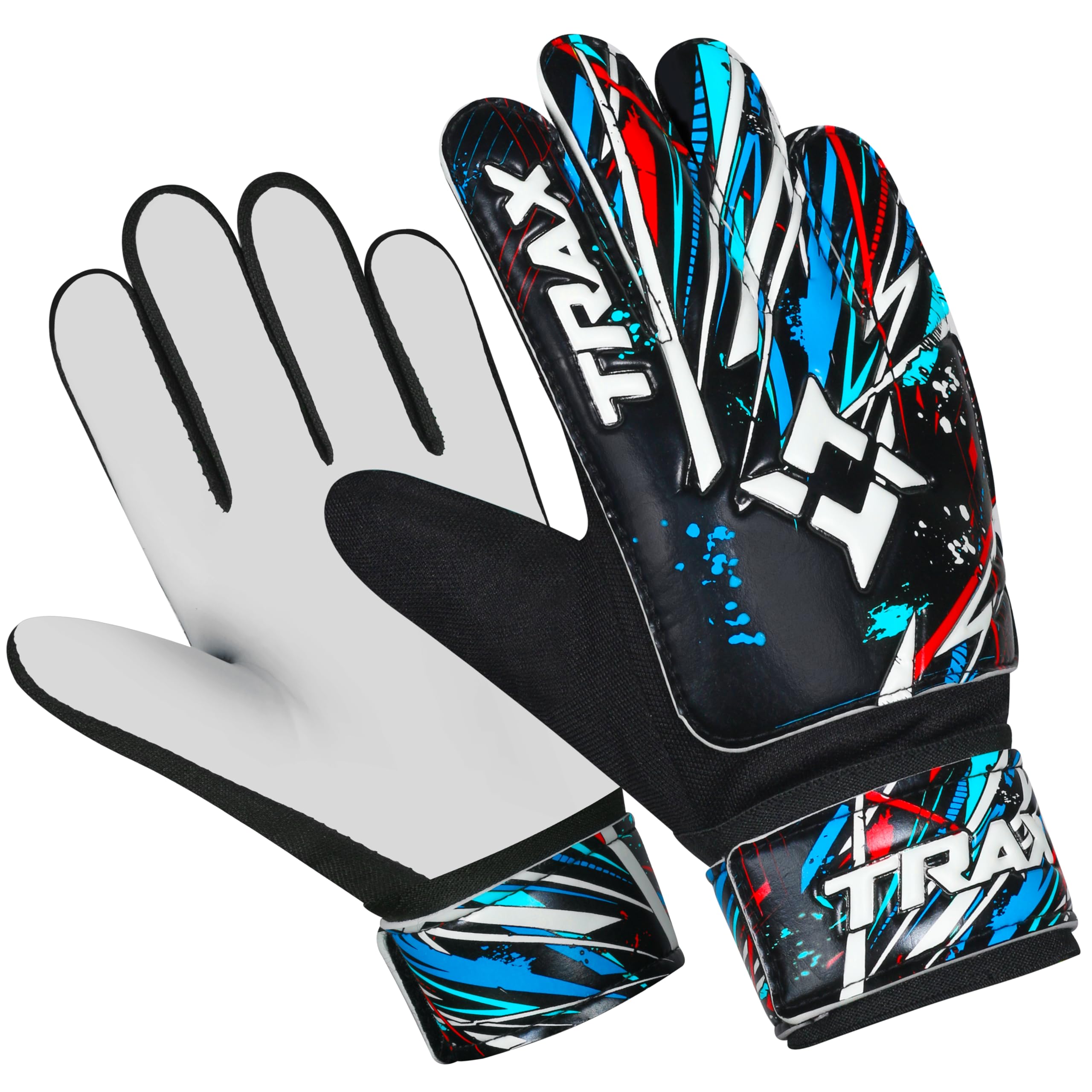 TRAX SPORTS Fußball Torwarthandschuhe für Kinder, Fußballtorwarthandschuhe Kinder mit 4mm Latex doppeltes Handgelenkstütze,starker Halt gepolsterter Handfläche