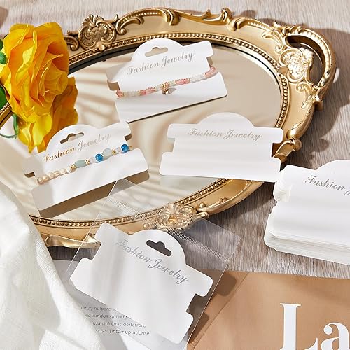 Miniatura 5 de Fulmoon 100 tarjetas de exhibición de pulseras de 3.94 x 2.83 pulgadas, tarjetas colgantes para pulseras, tarjetas de collar para aretes, mostrar