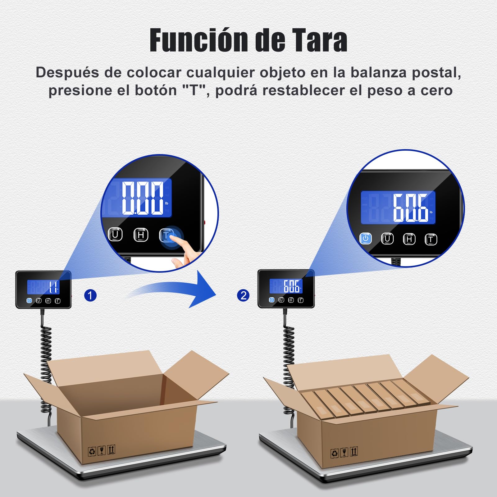 Bascula Industrial, Bascula Maletas Viaje de 300kg/20g con Función de Retención/Tara, Báscula con Pantalla LCD para Paquetes, Equipaje y Almacén, Incluye 2 Baterías AAA y Cable de Carga