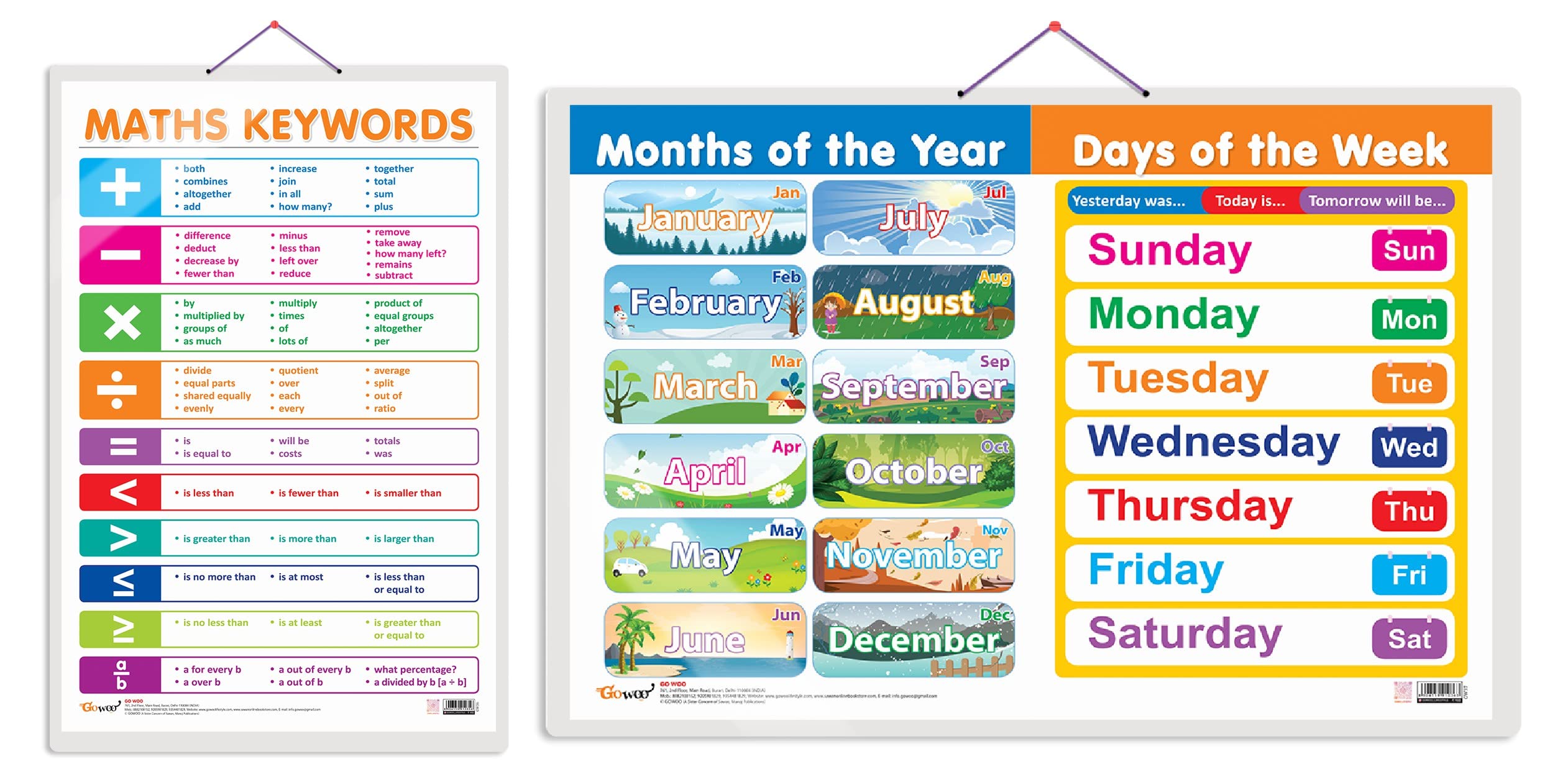 GO WOO Combo of 2 MATHS KEYWORDS and MONTHS OF THE YEAR AND DAYS OF THE WEEK Educational Posters for Preschool Kids Classroom Study | Learning- Charts for Kids Learning (20"X30" Inches) (B0C4T26JKM) Amazon Price History, Amazon Price Tracker