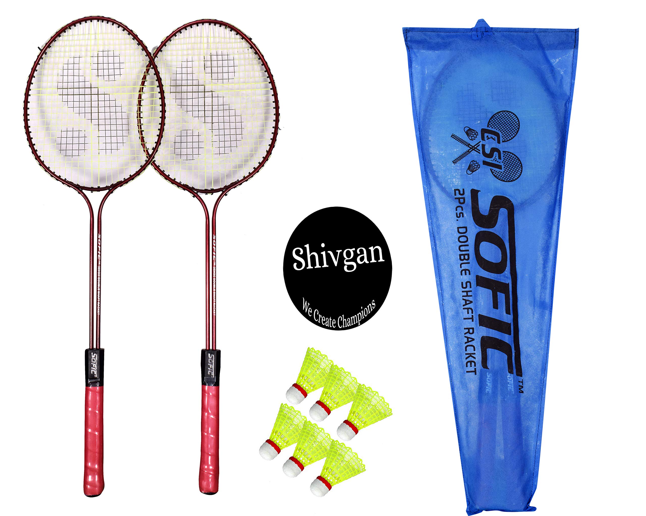 Shivgan Sofic Double Shaft Aluminum Badminton Racket Set of 2 with 6 Pieces Nylon shuttles and Cover (Multicolour) (B084VHYV34) Amazon Price History, Amazon Price Tracker