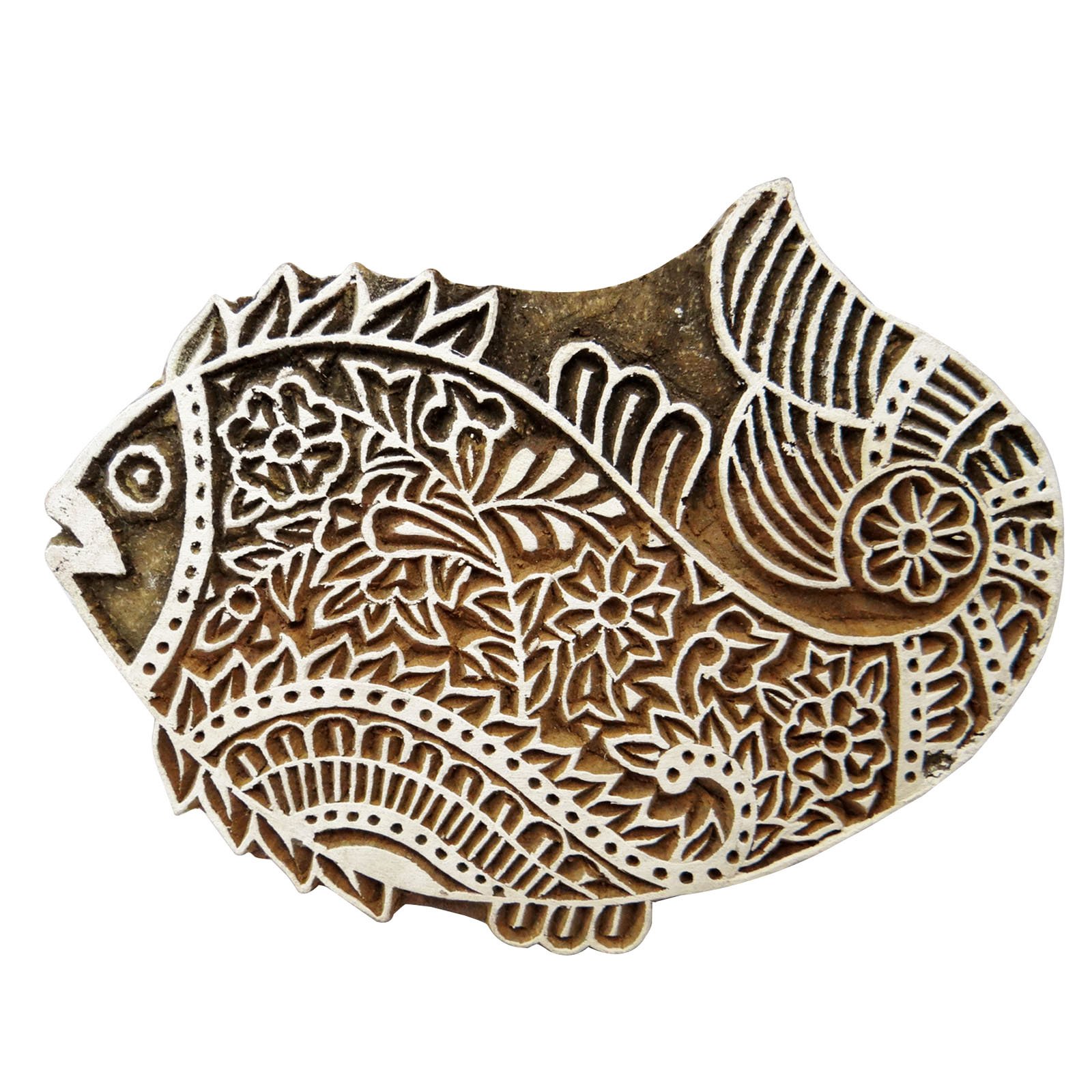 Handmade Wooden Block Textile Printing On Fabric Stamp Fish Design Fine Art