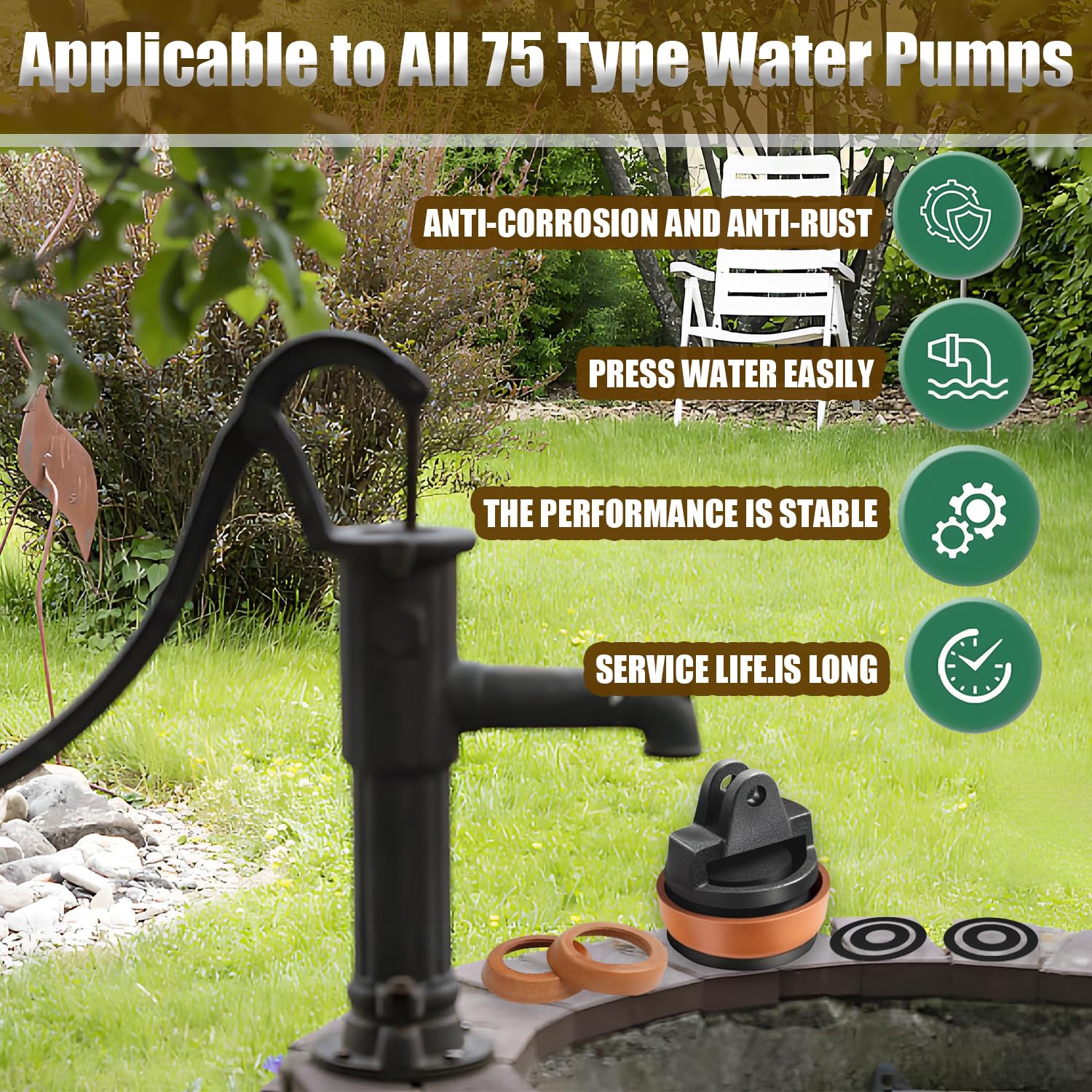 Ersatzkolben für Schwengelpumpen Kolben Komplett für Wasserpumpen Typ 75 mit 5 Zusätzlichem Dichtungsring komplett Gartenpumpe Handschwengelpumpe Handpumpe Typ 75