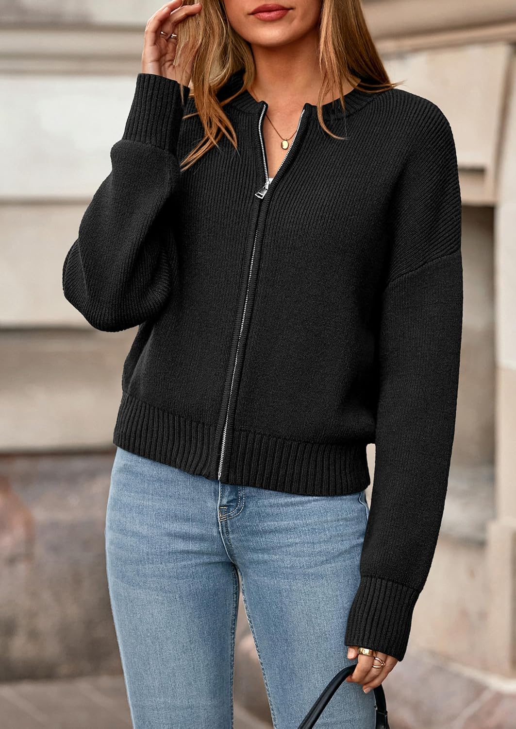 NALANISA Women's Chunky Cardigan Sweaters Spring Open Front Long Sleeve Ribbed Knit Zipper Short Cardigans Outerwear Coats - Image 2