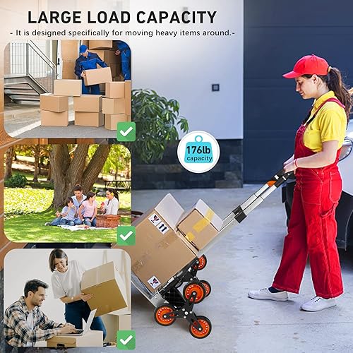 Miniatura 7 de Carro de escalada de escaleras, mango extendido de Teprovo, camión de mano plegable de aluminio en movimiento, capacidad de carga de piso plano 176