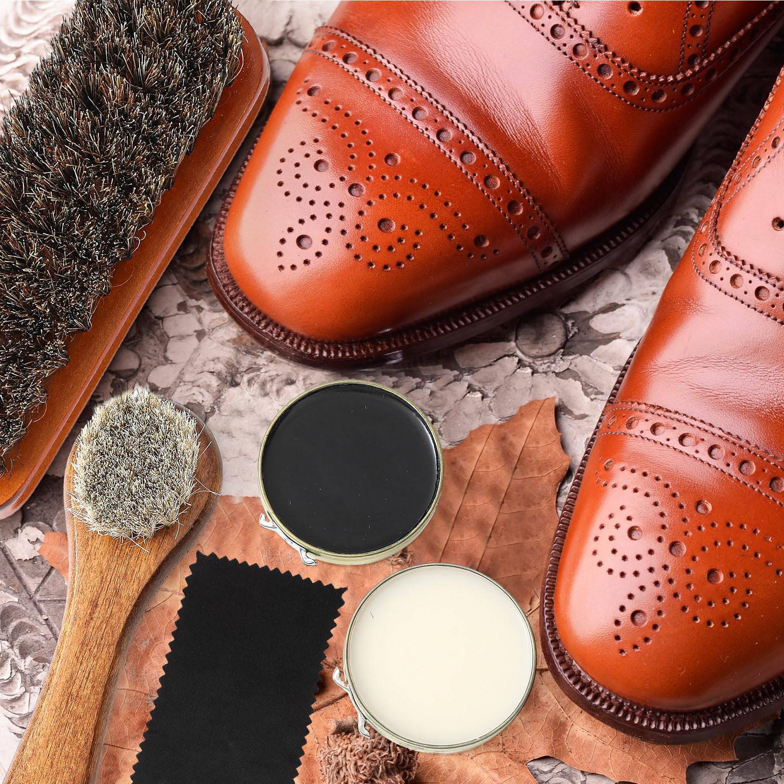 Kit de esmalte de zapatos para hombre, 7 piezas, kit de brillo de zapatos negro, kit portátil de cuidado de botas de cuero para limpieza con bolsa de almacenamiento de poliuretano