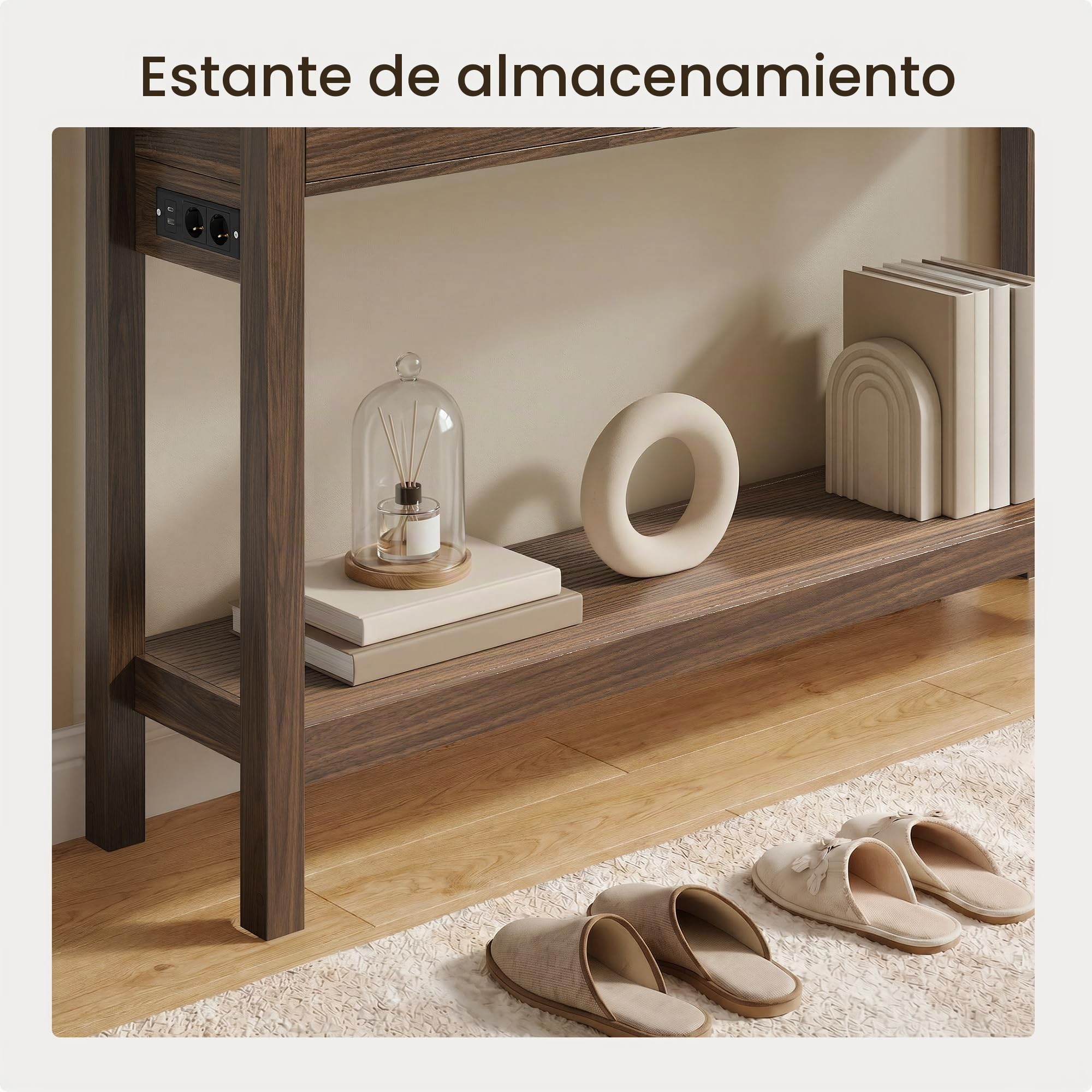 Xbro Mesa de Consola con Tomas de Corriente, Mesa de Pasillo con 3 Cajones y Estante, Mueble Recibidor Entrada para Entrada, Pasillo,Salón,130 x 30 x 80 cm,Marrón