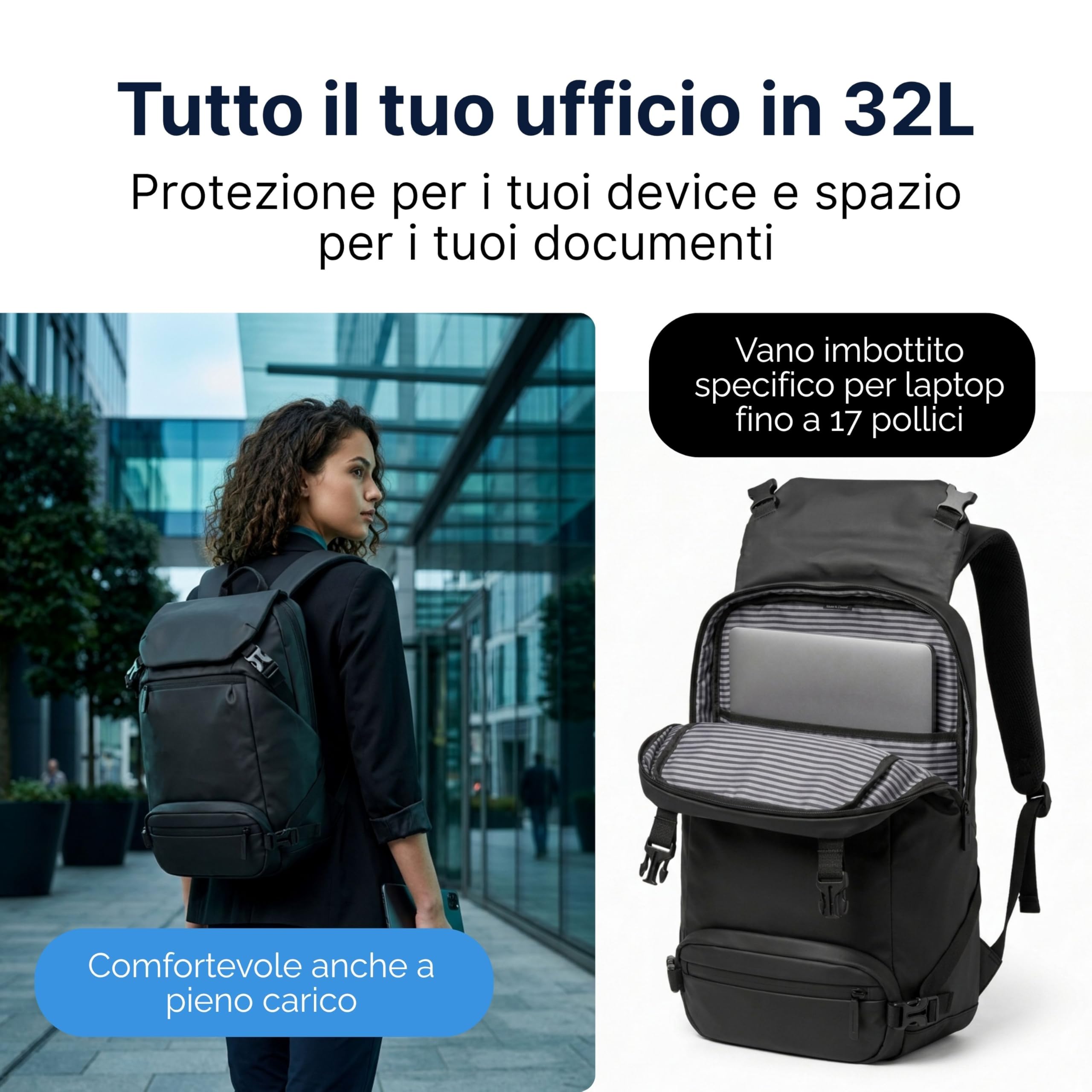 MASC Zaino Grande da Viaggio perfetto per Trekking, Campeggio e Montagna. Marsupio Rimovibile integrato, ideale anche come Zaino da Lavoro porta PC
