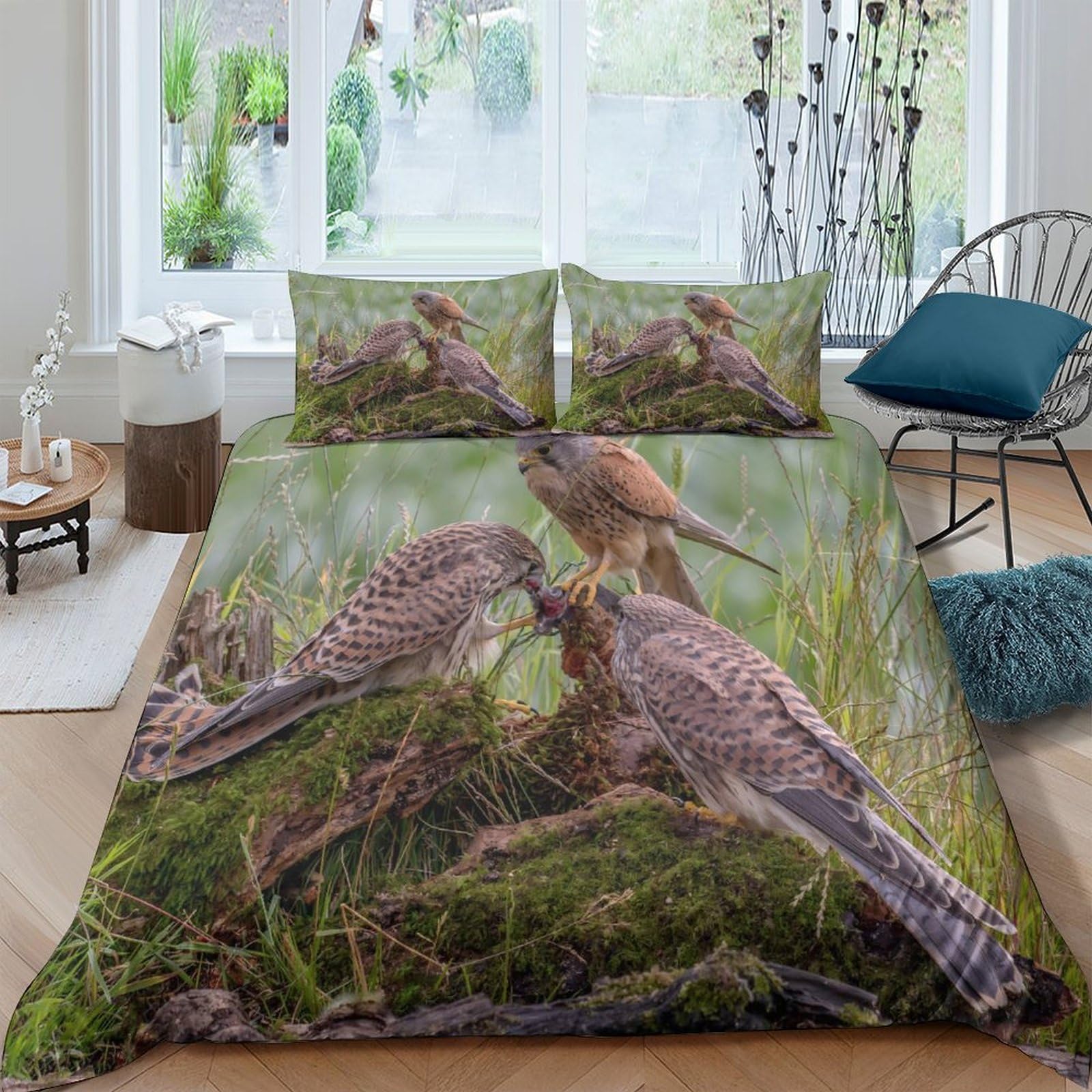 Ctjqhvkz Style-3 3D Printed Nature Birds Fitted Sheet Microfiber Soft Durable Wildlife Forest Bed Cover For Bedroom Guest Room Décor Single（135X200cm）