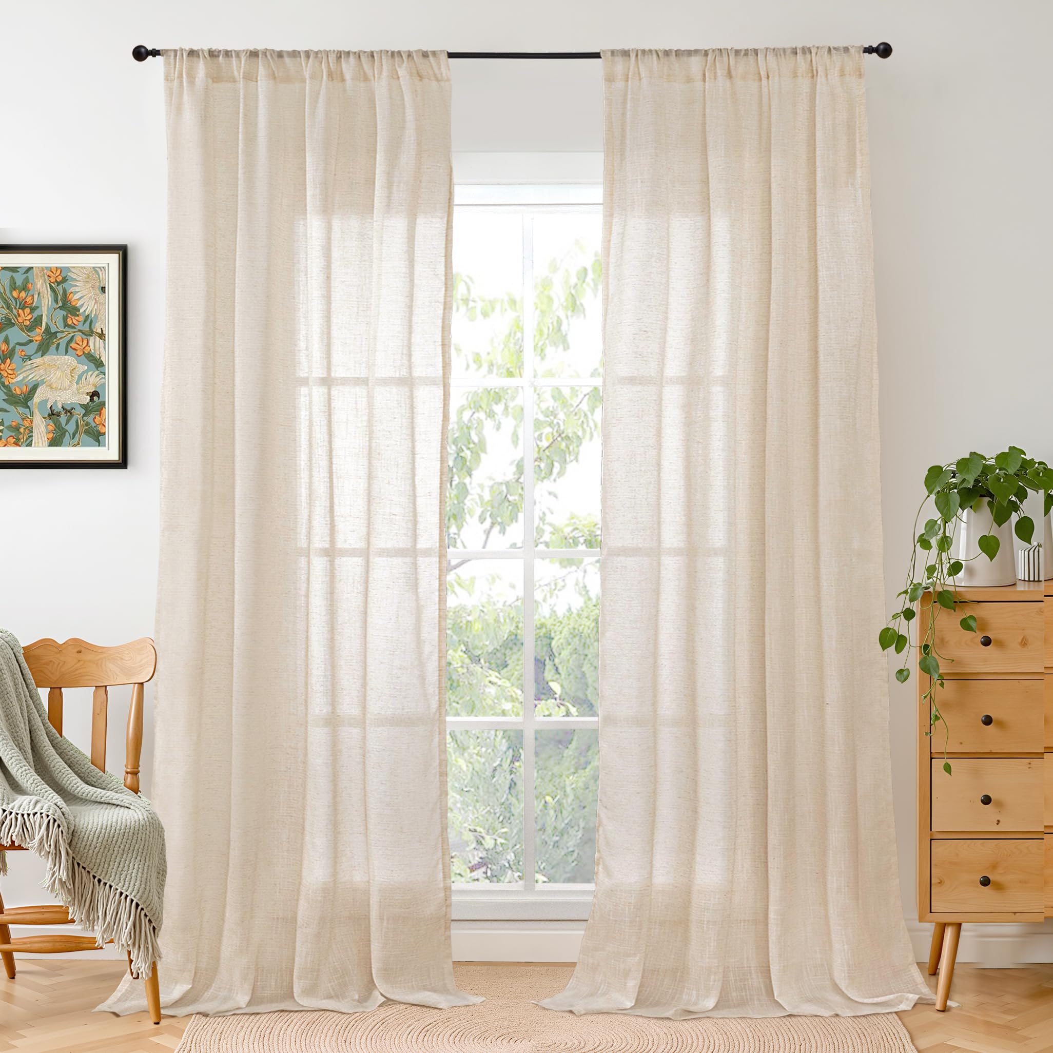 BGment Linen Curtains 84 Inch Length for Living Room Windows, Semi Sheer Natural Textured Drapes for Bedroom Dining Farmhouse Decorative Rustic Rod Pocket Lightweight, 2 Panels Set, Each 38 Inch Wide