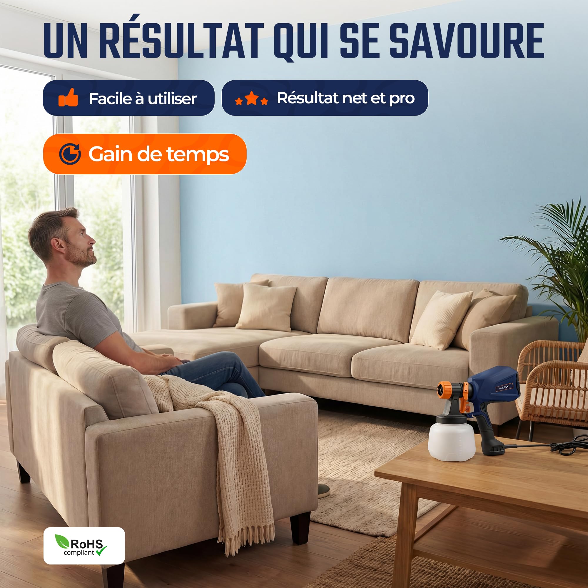 ALLEVO® Pistolet a Peinture 800W – Pulverisateur Electrique de Peinture 1300ml, 4 buses, Pulvérisateur Électrique, Pulverisateur a main, Pulvérisateurs de peinture, Accessoires, Murs, Meubles, Plafond