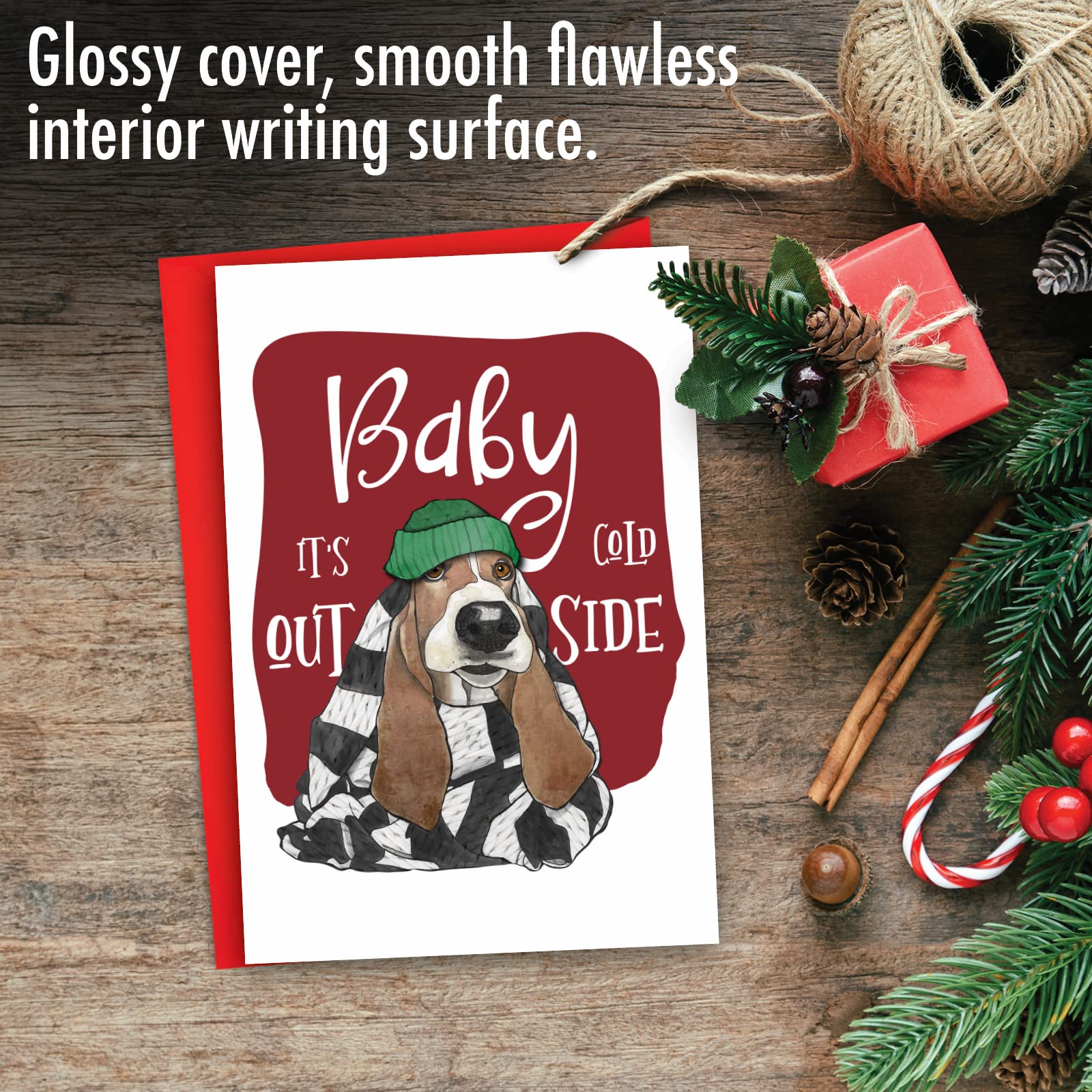 NobleWorks Weihnachtsgrußkarte „Holiday Dog Antics“ – 12,7x17,8 Cm, Doppelseitig, Mit Umschlag, Aus Recyceltem Material