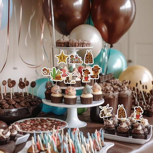 Miniatura 6 de Suzile 48 piezas My 1st Rodeo Cake Topper Cowboy Cupcake Toppers Hat Boot Cow Skull Cactus Enterizo Bufanda Cowgirl Cake Decor para cumpleaños