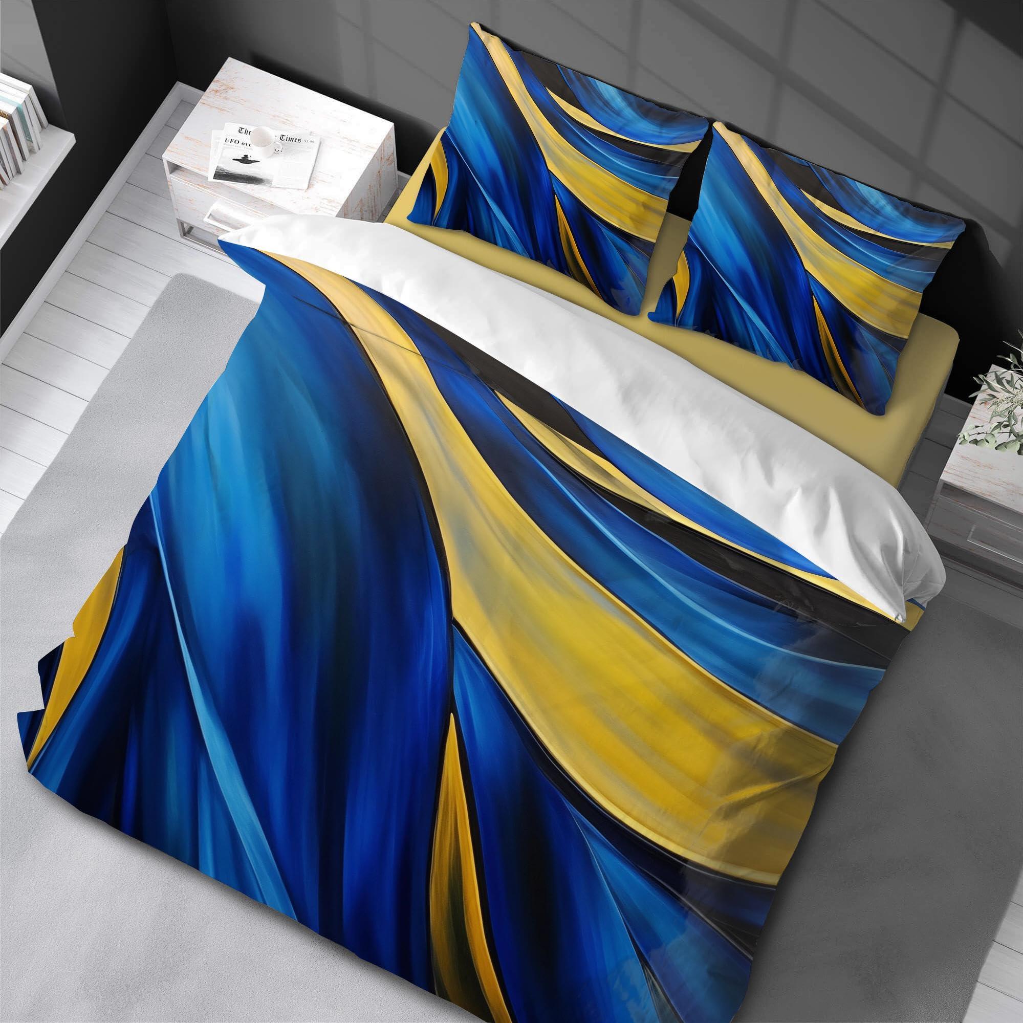 Couette en marbre imprimé bleu roi literie de lit double adulte avec taies d'oreiller